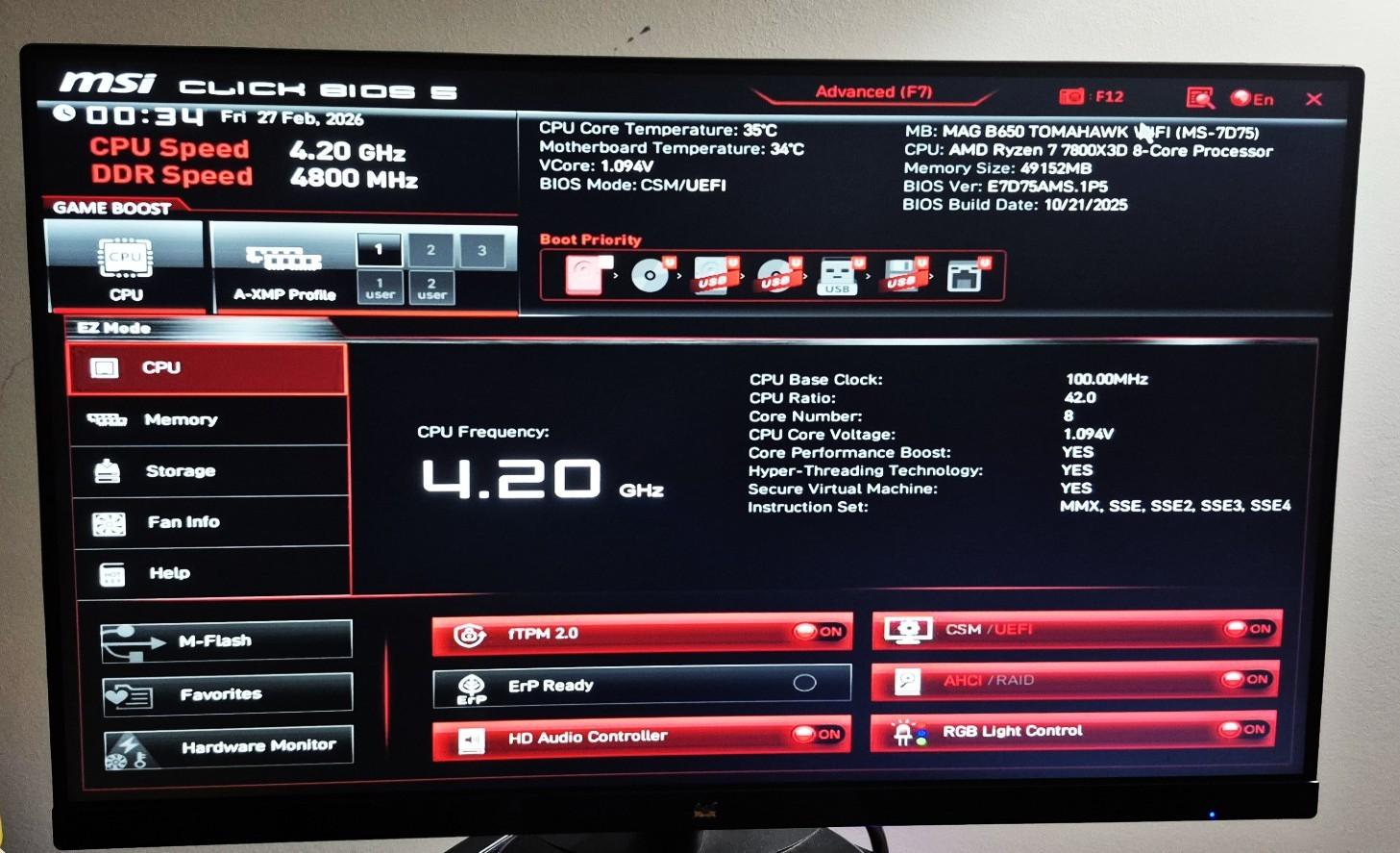 Budget  Ryzen 7 7800X3D Gaming PC, MSI MAG B650 AM5 WiFi, 32GB G.Skill DDR5, MSI NVidia RTX 3050