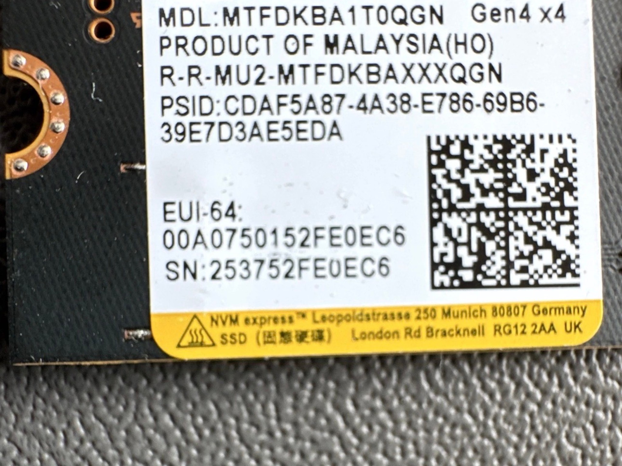Micron 2500 1TB NVMe Gen4 x4 SSD