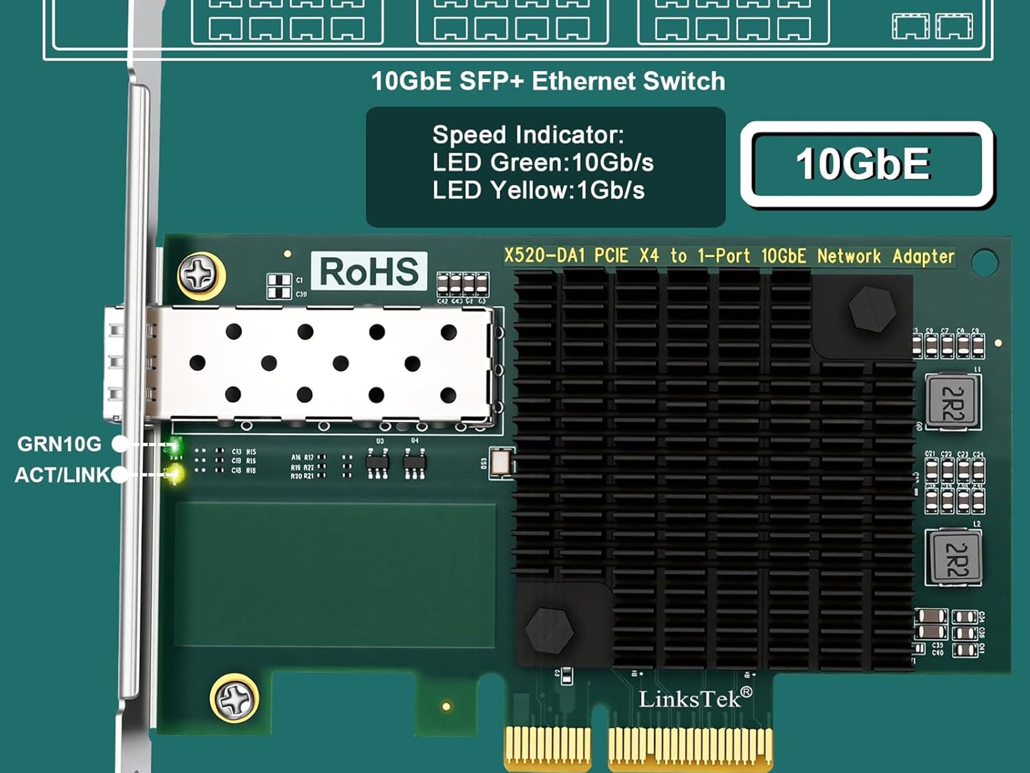 X520-DA1 10Gb/s SFP+ Fiber Port Ethernet Adapter Intel 82599 10Gbps Ethernet PCIE x4 NAS and PC