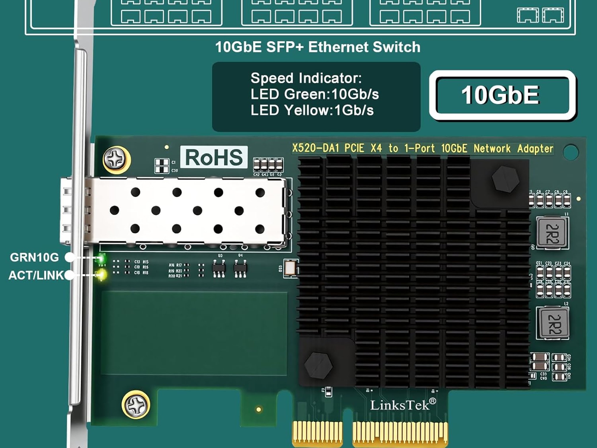 X520-DA1 10Gb/s SFP+ Fiber Port Ethernet Adapter Intel 82599 10Gbps Ethernet PCIE x4 NAS and PC