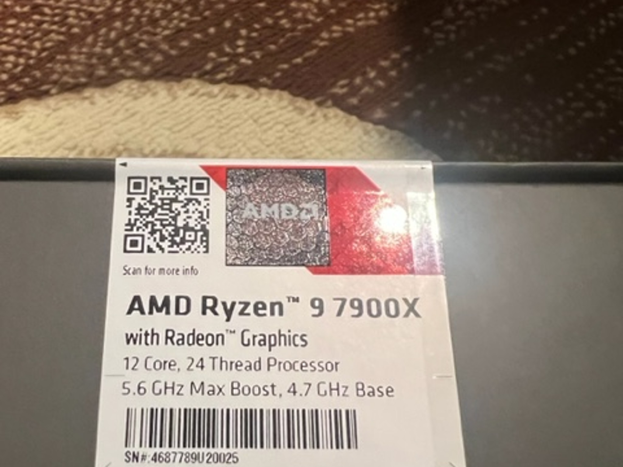AMD Ryzen 9 7900X Raphael AM5 4.7GHz 12-Core Boxed Processor - Heatsink Not Included