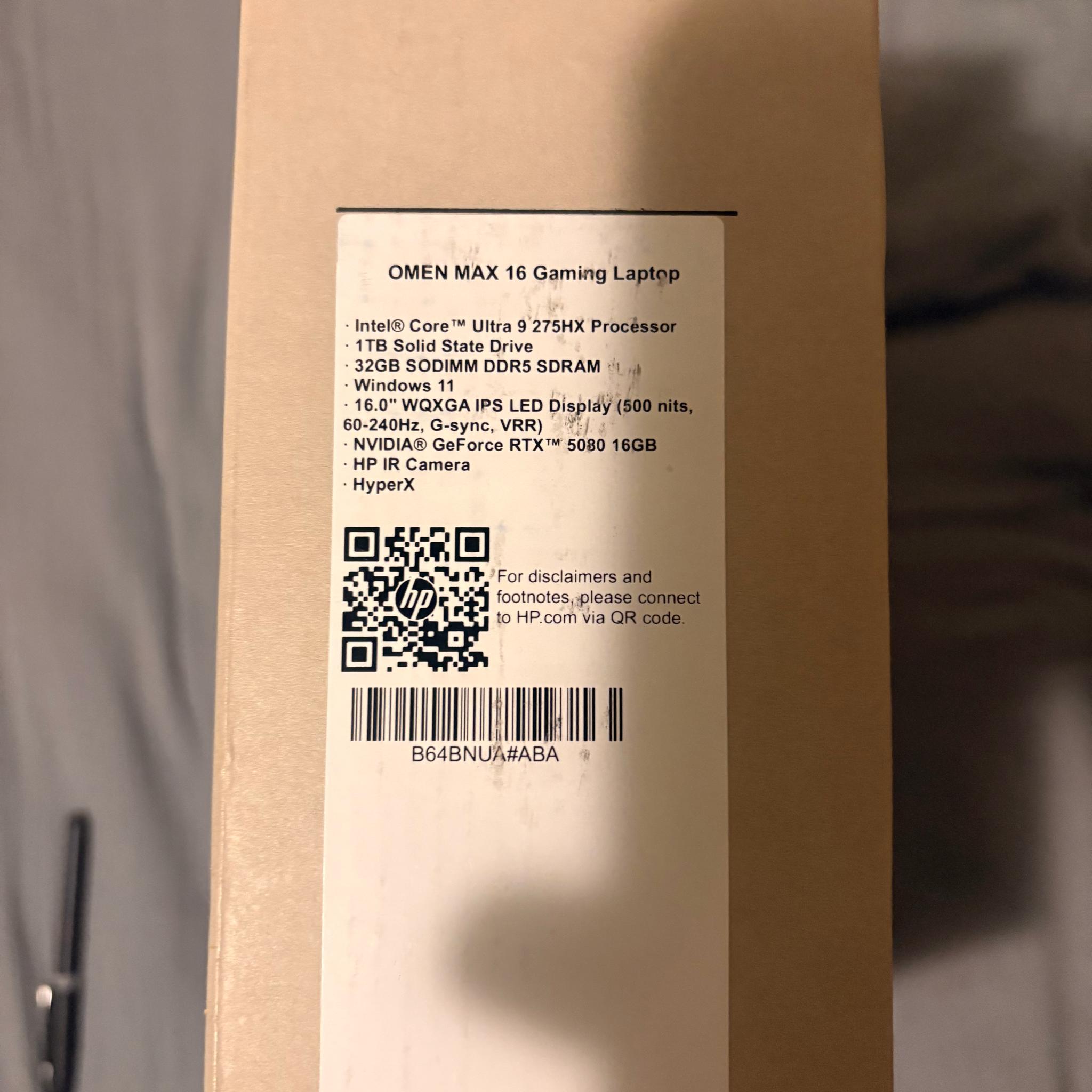 Brand New HP OMEN MAX 16″ Gaming Laptop – RTX 5080 – 32GB RAM – 1TB NVMe SSD
