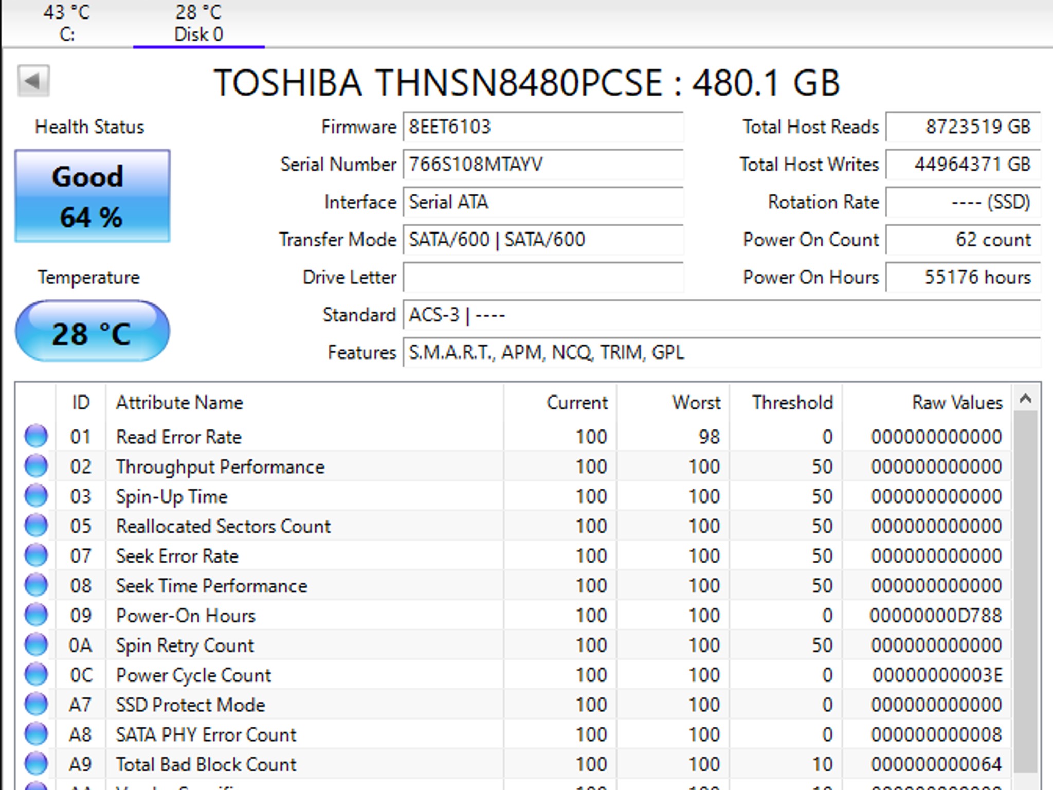 Toshiba 480gb SSD