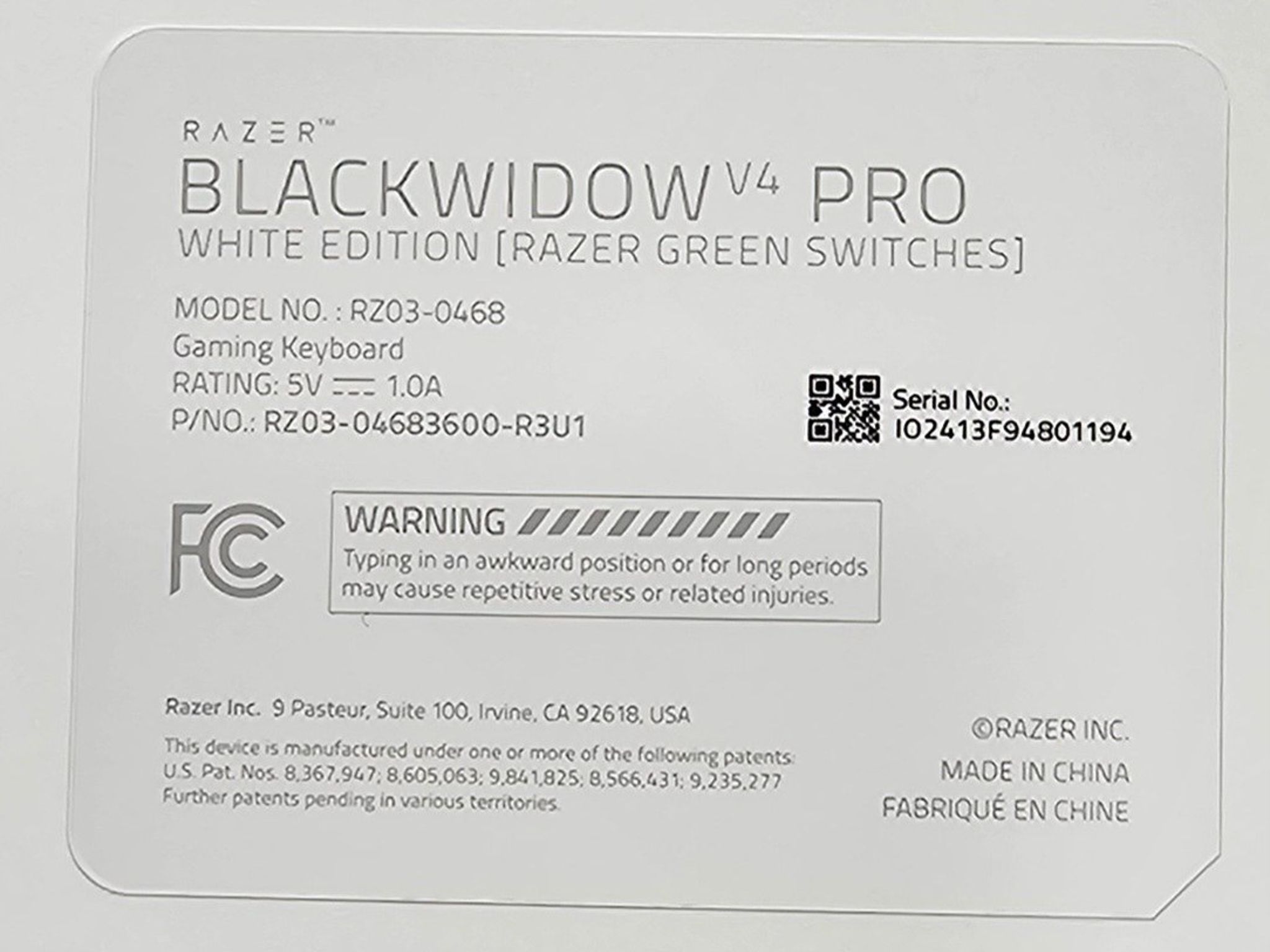 Razer BlackWidow V4 Pro White Edition Mechanical Gaming Keyboard - White Wired