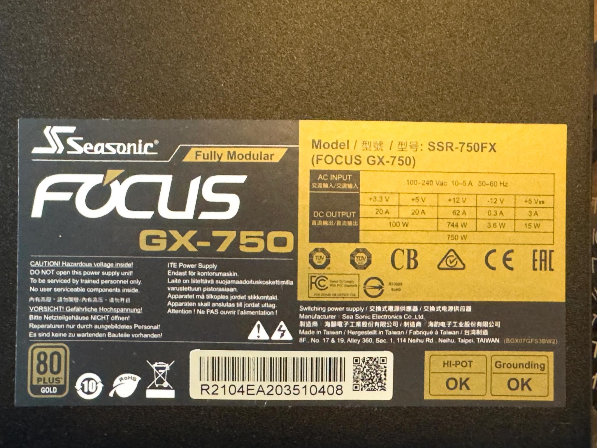 Seasonic Focus GX-750 SSR-750FX Power Supply