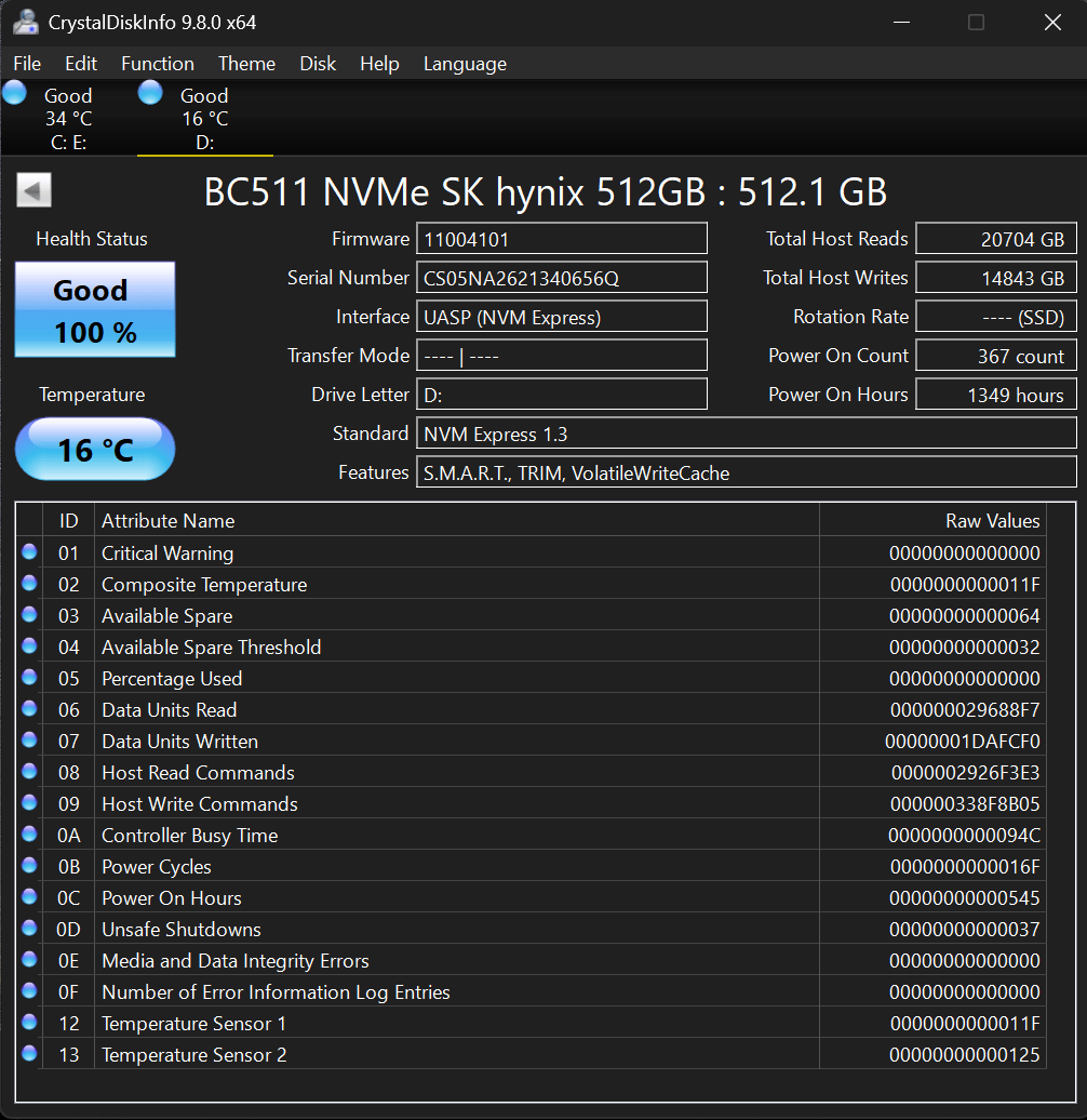 512 GB M.2 NVME SSD SK Hynix | 2230 Gen3x4 | Solid State Drive | Hard Drive| 100% Health