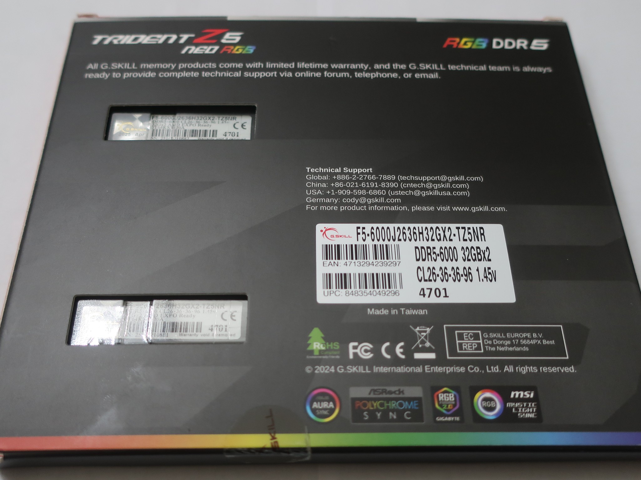 G.Skill Trident Z5 Neo RGB 64 GB (2 x 32 GB) DDR5-6000 CL26 Memory