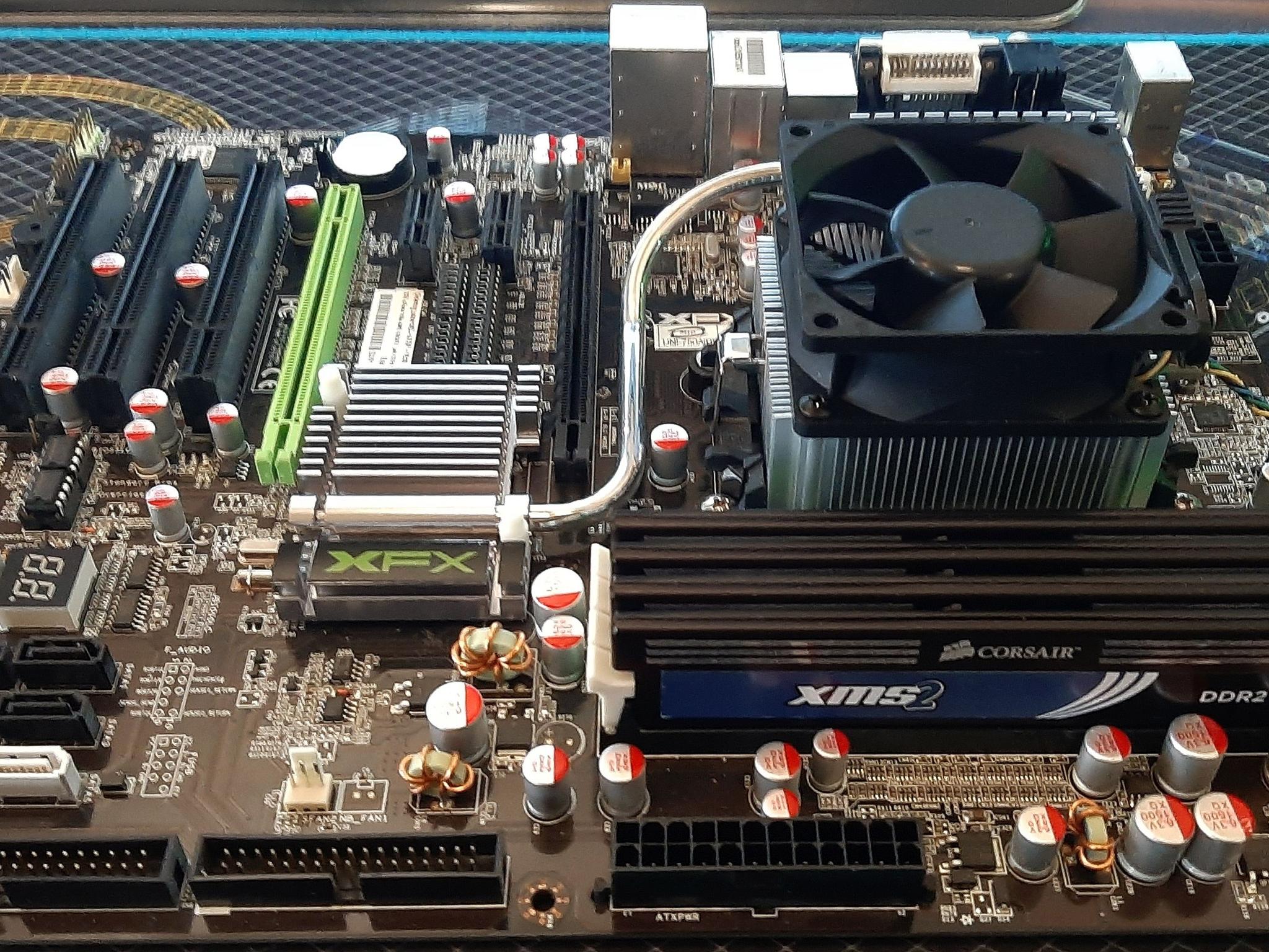 Retro XFX 750A Motherboard with CPU, RAM, Cooler, etc.