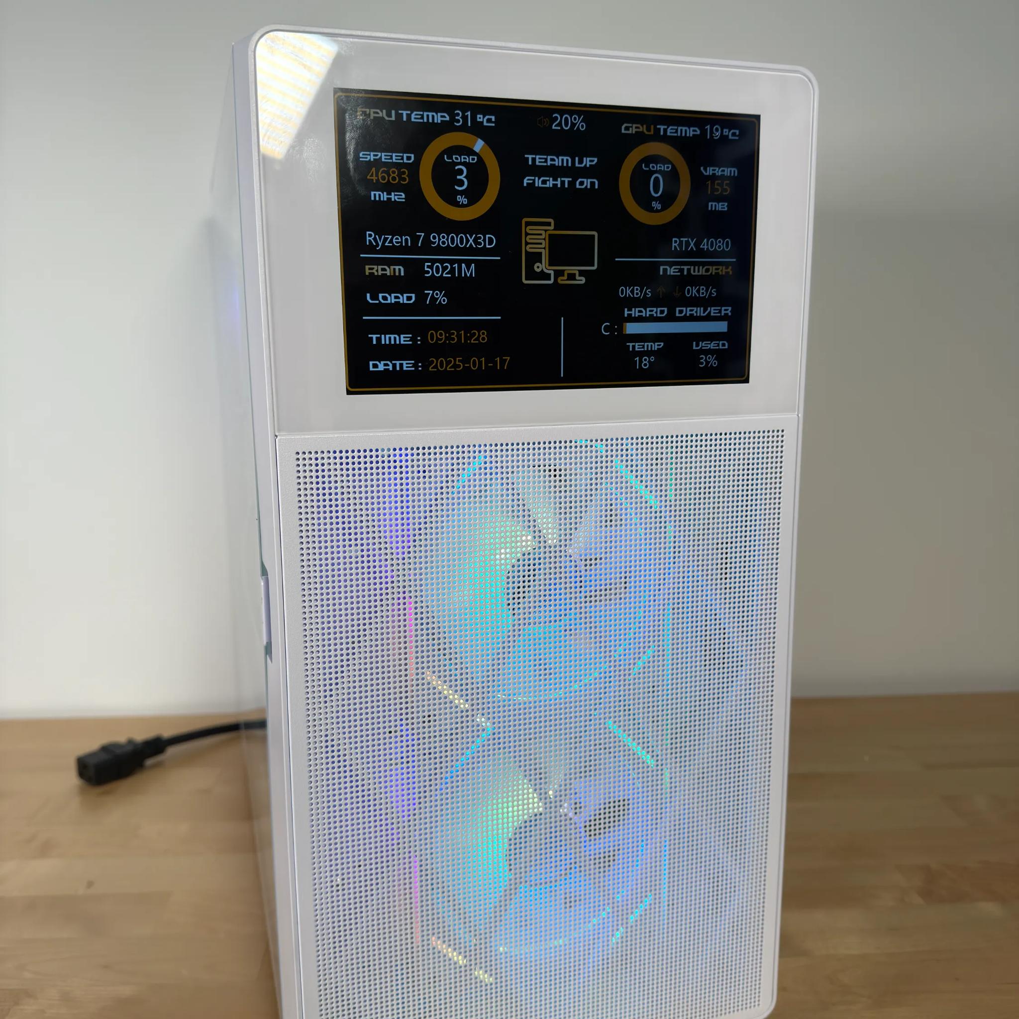 RTX 4080 Ryzen 9800X3D Gaming PC with Customizable Screen
