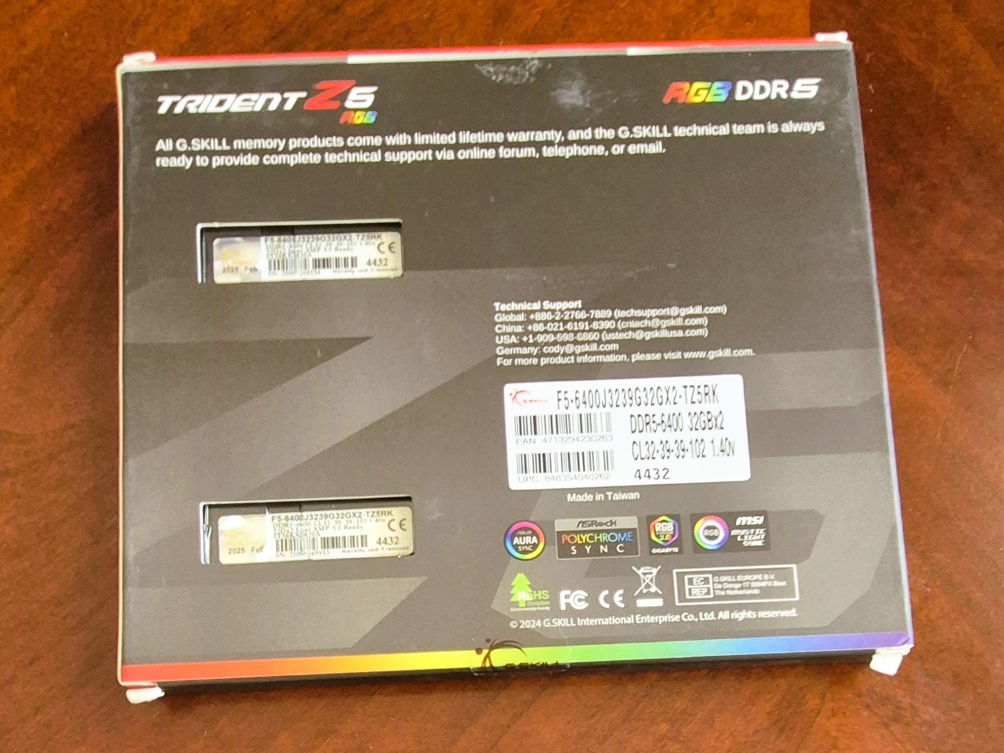 64GB G.SKILL Z5 RGB (2x32GB) DDR5-6400 RAM, F5-6400J3239G32GX2-TZ5RK