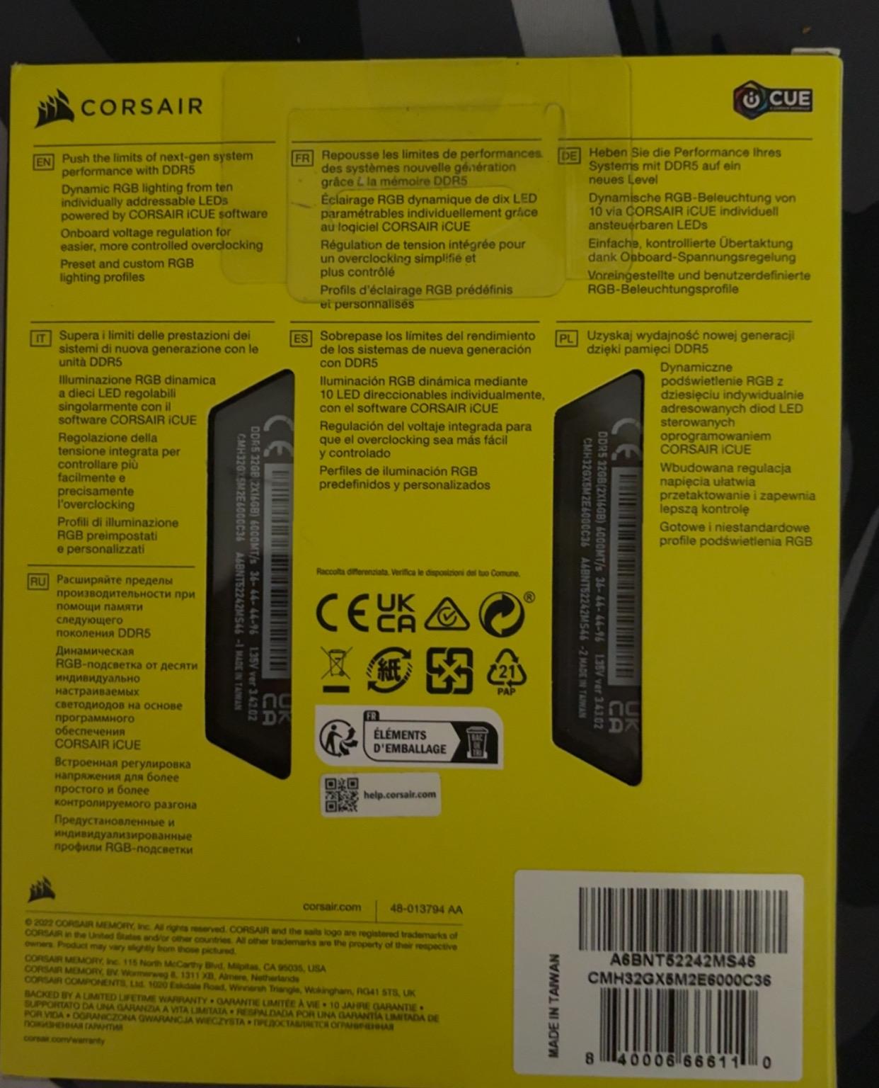 BNIB Corsair 32GB (2x16) DDR5 6000MHz Ram