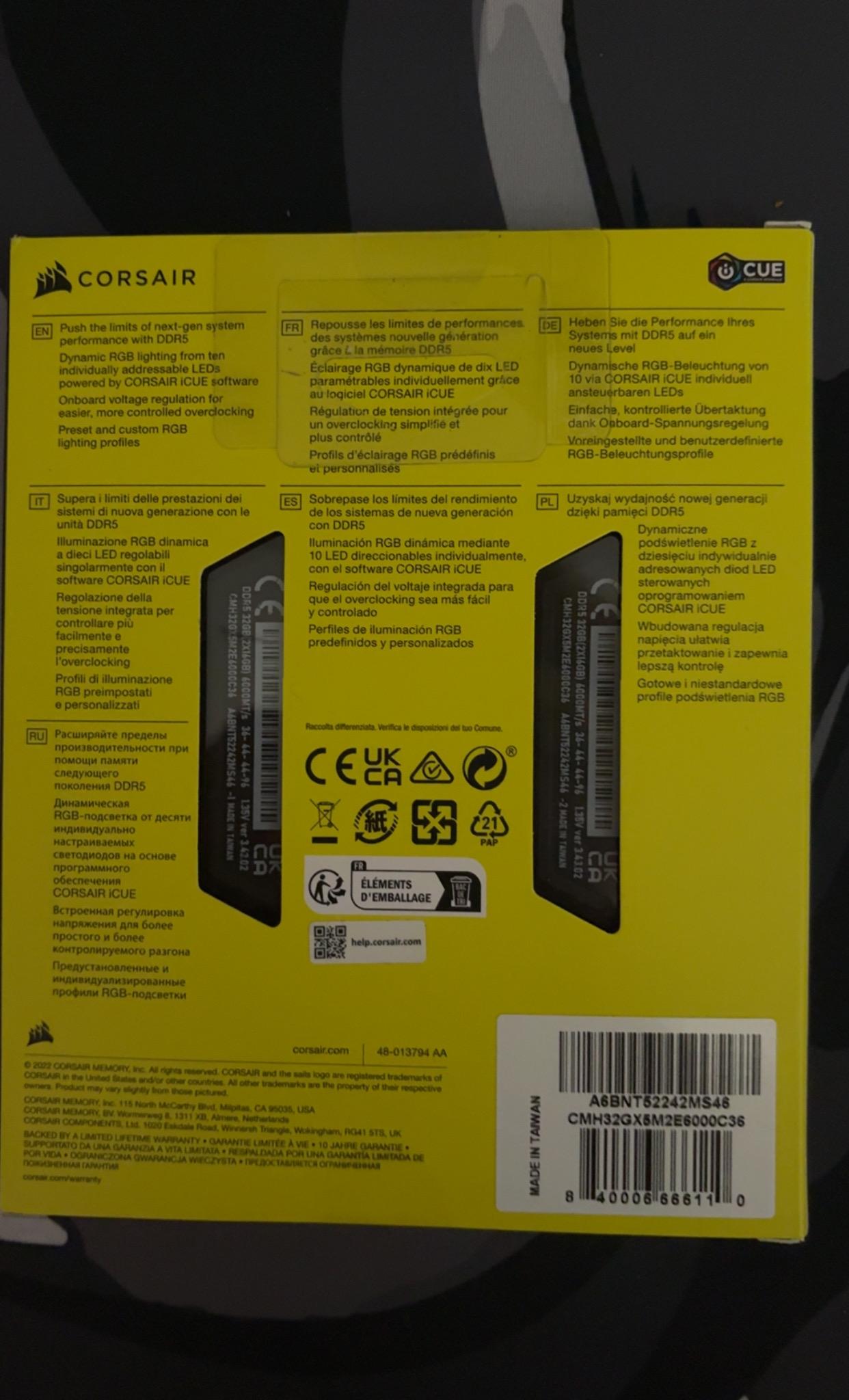 BNIB Corsair 32GB (2x16) DDR5 6000MHz Ram