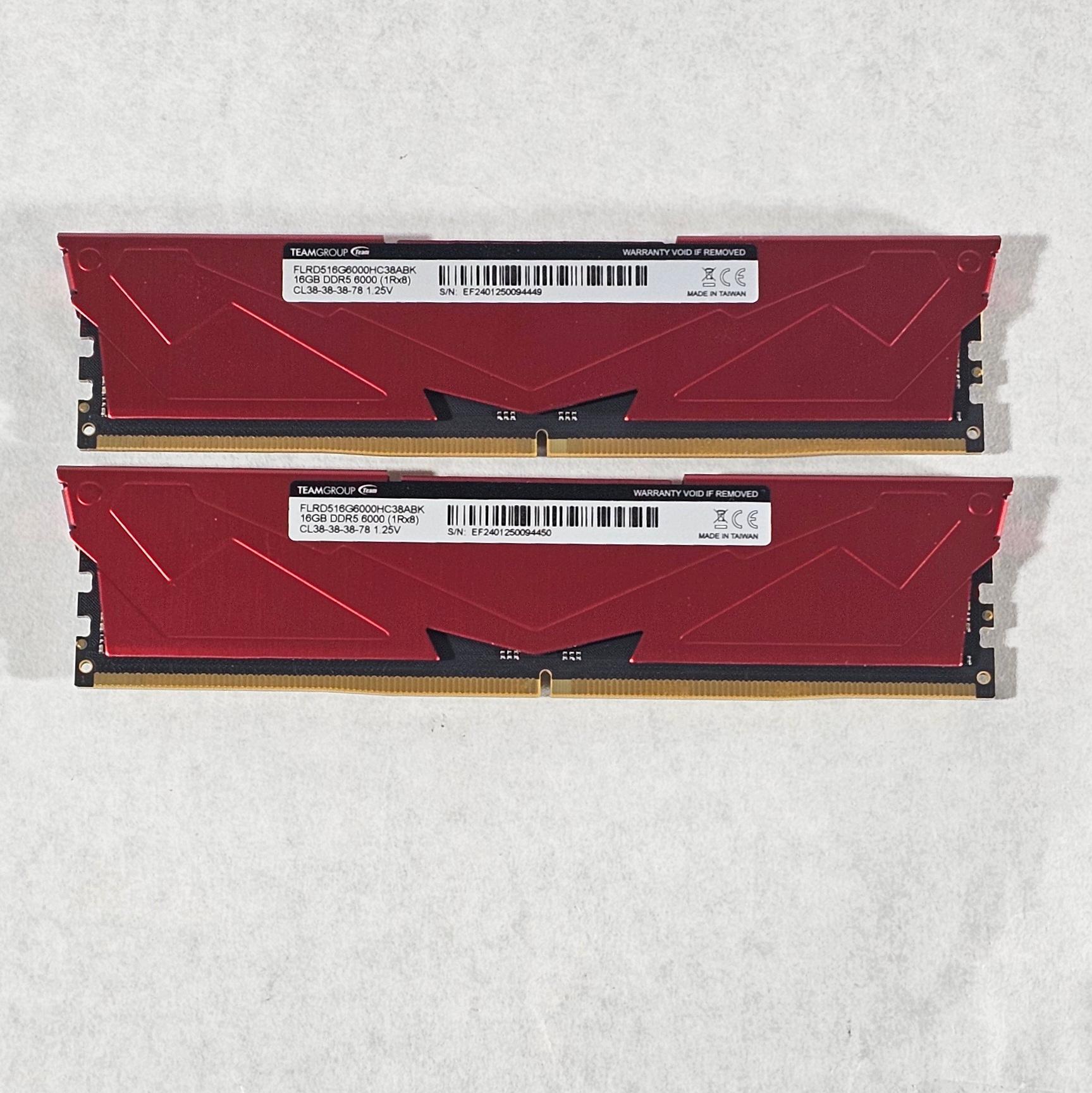 32GB DDR5 (2x16GB) CL38 6000MT/s RED T-Force Vulcan