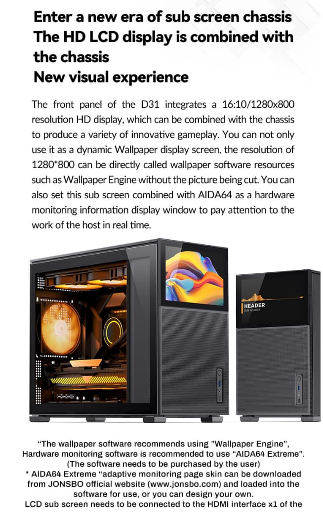 JONSBO D31 MESH SC BLACK Micro ATX Computer Case with LCD Display & 1x 120mm Fan