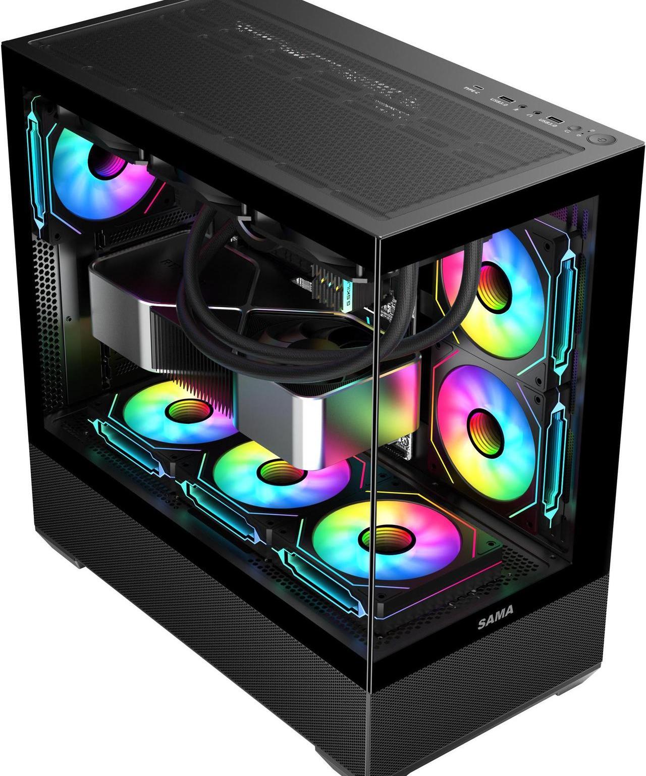 SAMA SV02 Black ATX PC Case w/ 3 ARGB Fans Pre-Installed