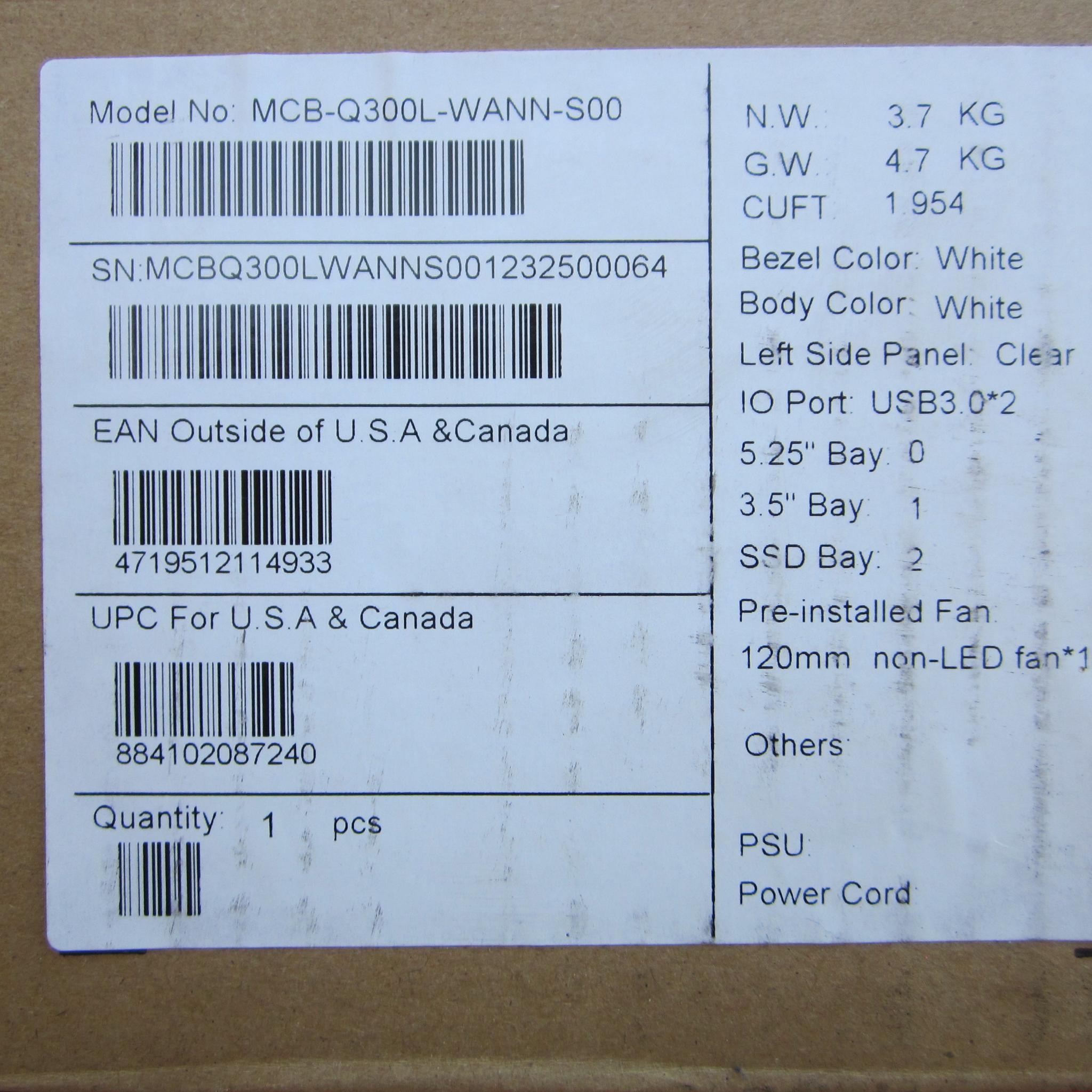 New Cooler Master Q300L Mini Tower Case White