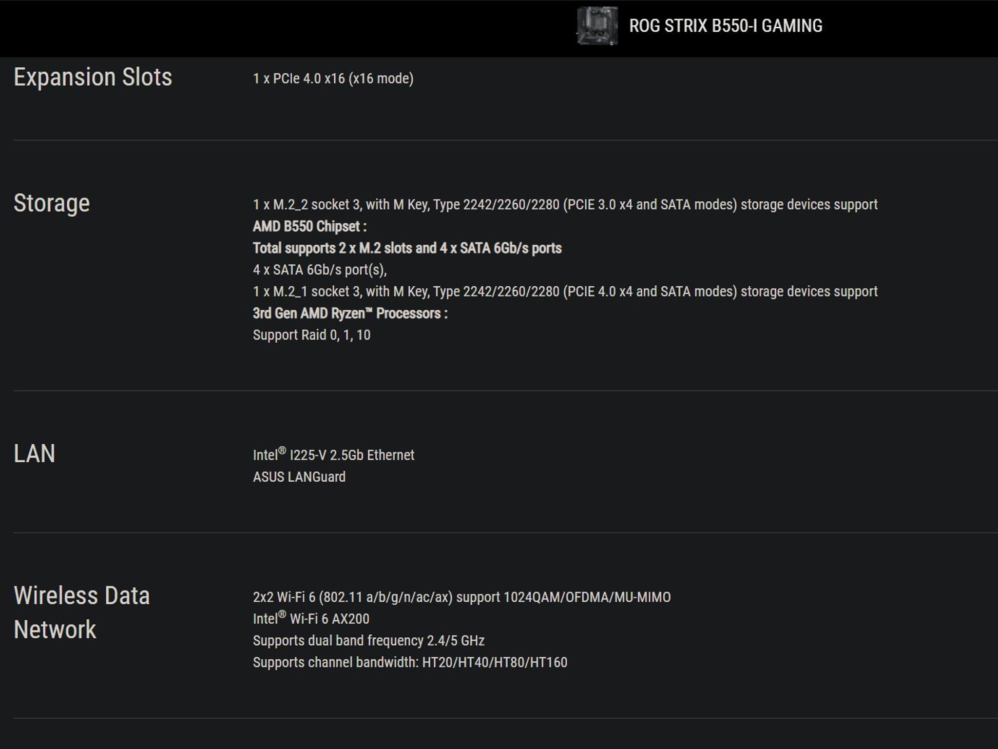 ROG Strix B550-I Gaming ITX motherboard - Ryzen 5000 series ready