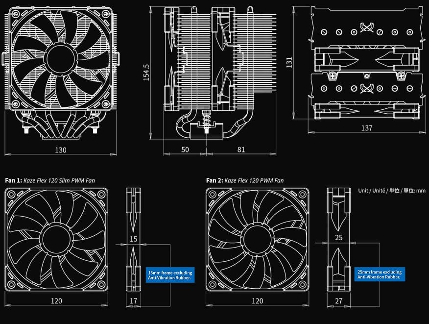 Scythe FUMA 2 (Rev.B) CPU Air Cooler, Dual Heatsink Towers and 2 x 120mm Fans, Black Top Cover