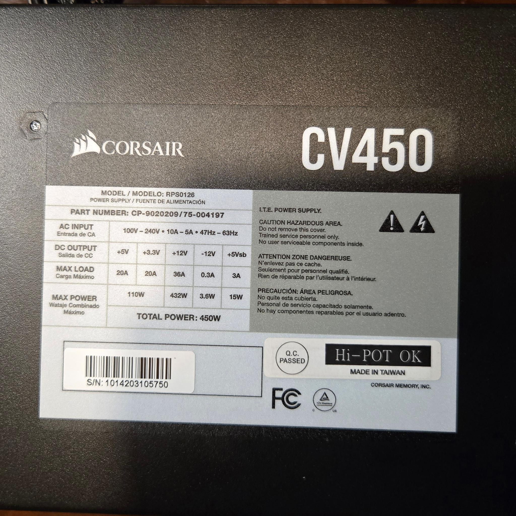 Corsair CV450, non modular, atx, 80plus Bronze
