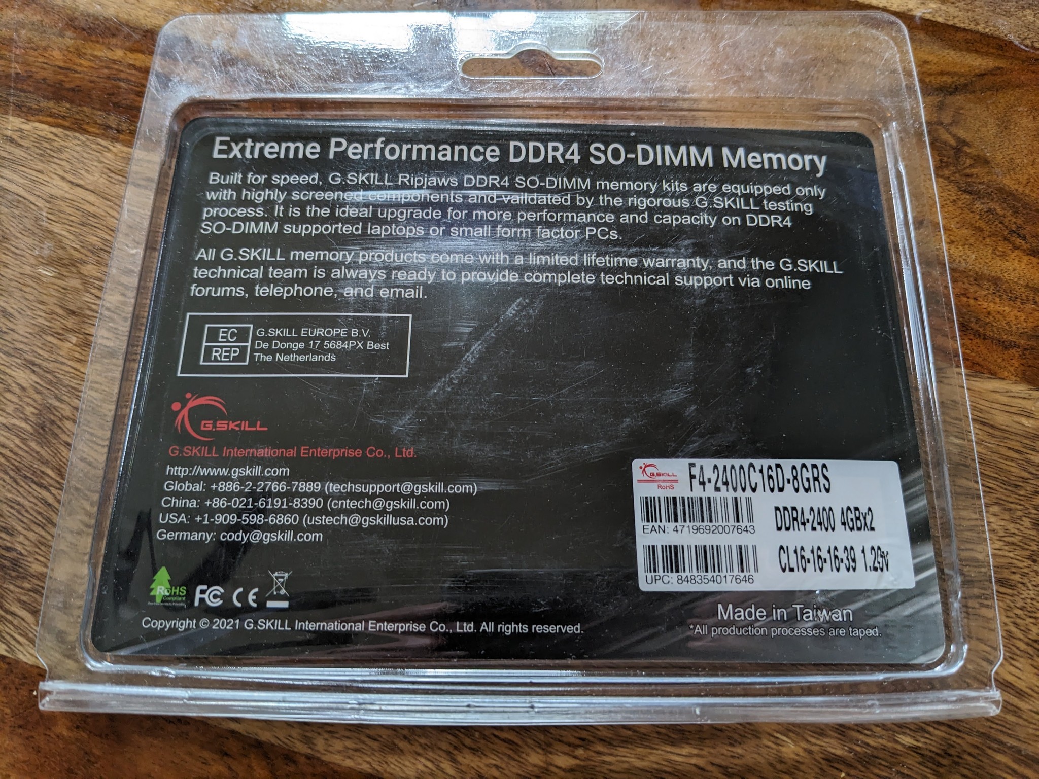 G.SKILL Ripjaws DDR4 SO-DIMM 4GBx2 CL16 2400 IOB