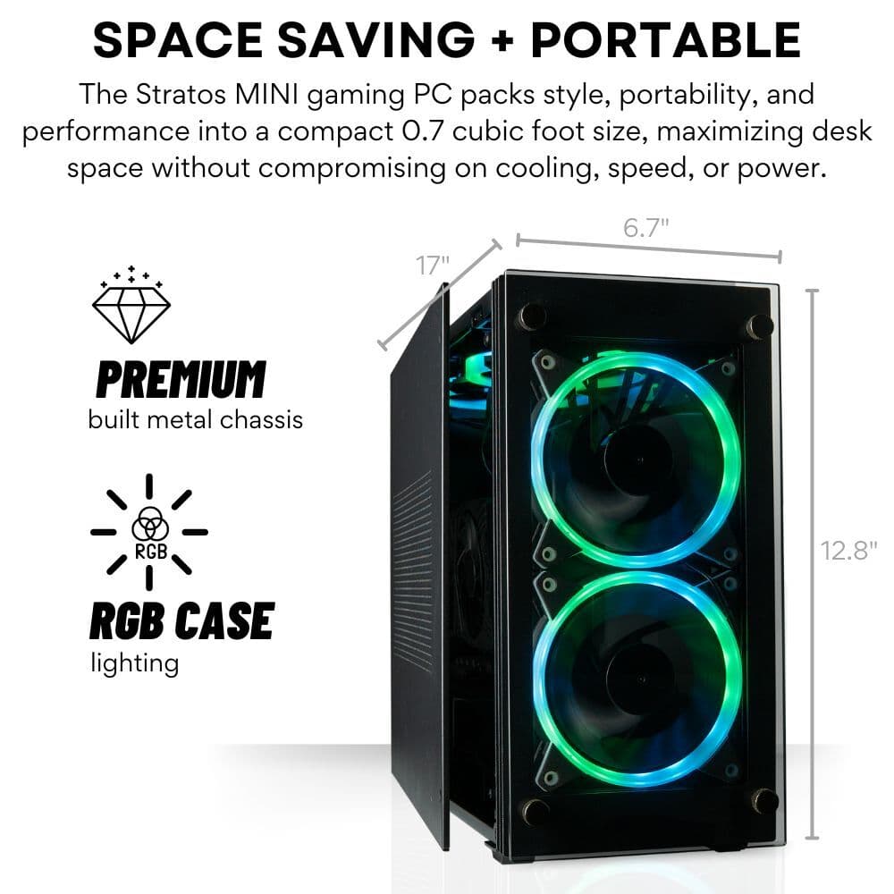 Stratos Mini ITX - Premium Gaming Case - 4x Halo RGB Fans - Fits full size GPUs (Gamemax/OEM)