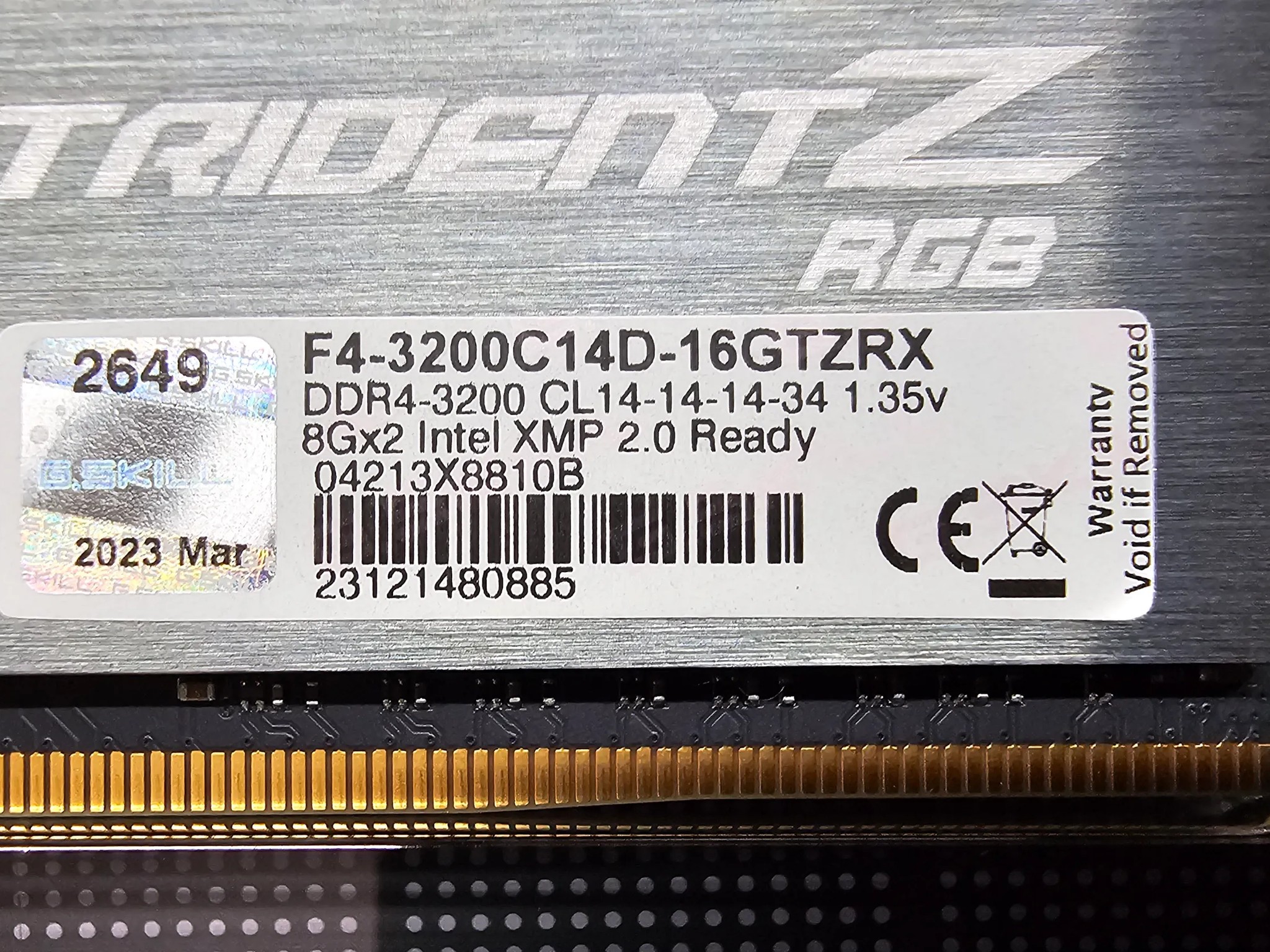 G.Skill Trident Z RGB 16GB (2x8GB) DDR4 3200 CL14 - F4-3200C14D-16GTZRX
