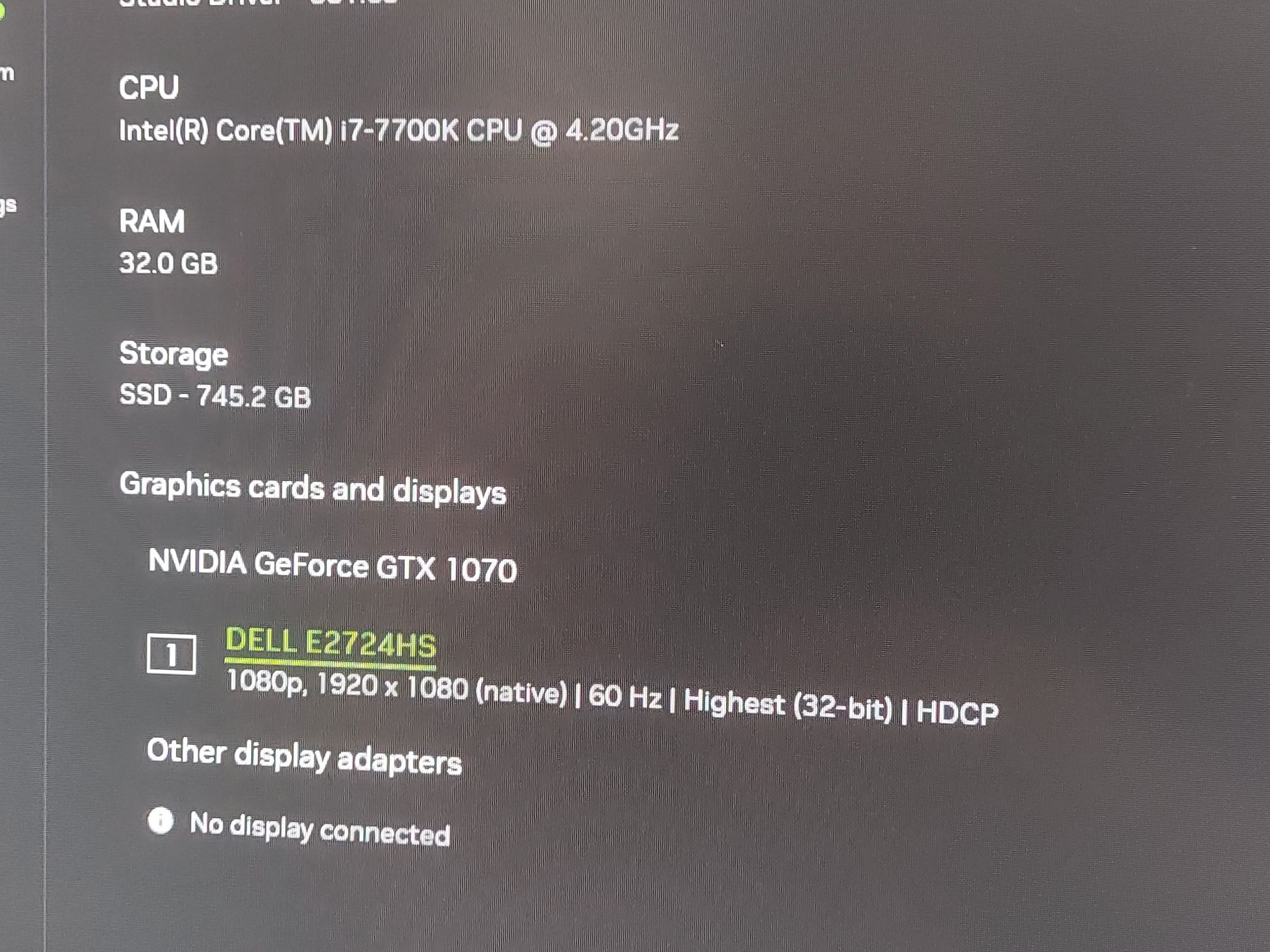 Dell XPS 8920, i7-7700K, 32GB DDR4, GTX 1070 8GB, 800GB SSD, WIFI, BT, Windows 11, DVDRW