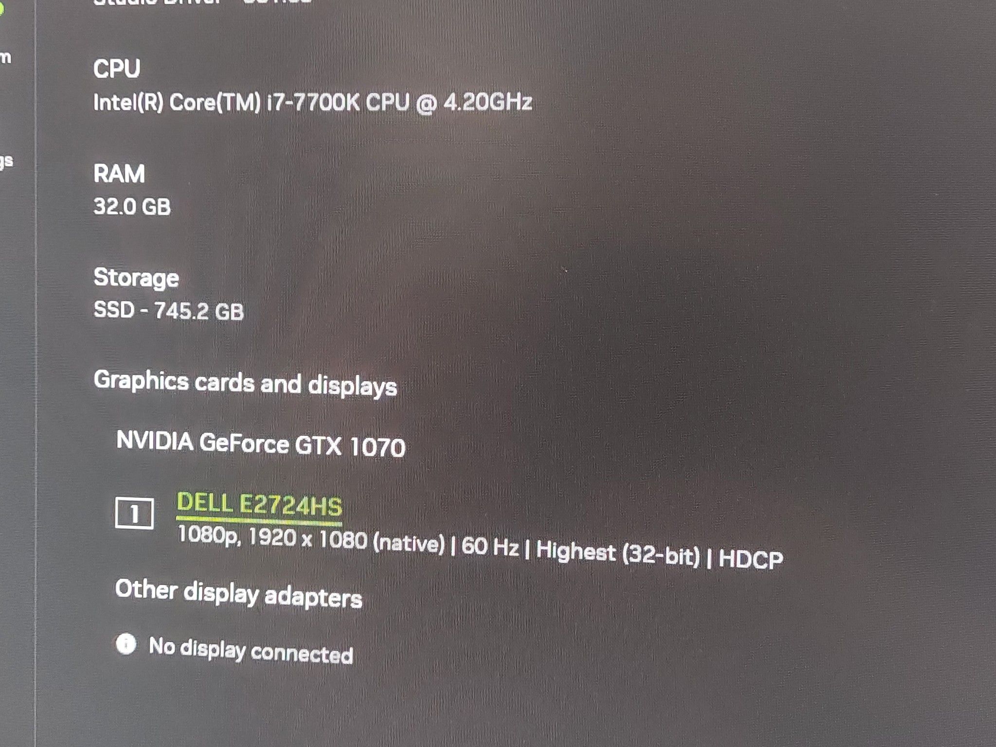 Dell XPS 8920, i7-7700K, 32GB DDR4, GTX 1070 8GB, 800GB SSD, WIFI, BT, Windows 11, DVDRW