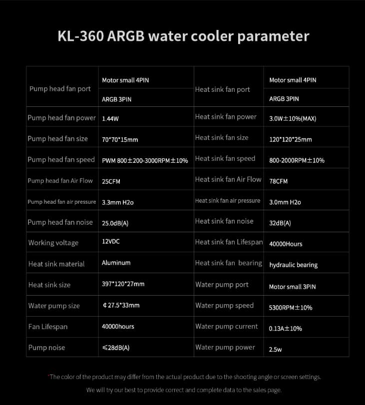SEGOTEP 🆒KL-360🆒 | BLACK 360mm ARGB AIO CPU Liquid Cooler | TDP: 320W | LGA 1700 & AM5 Ready