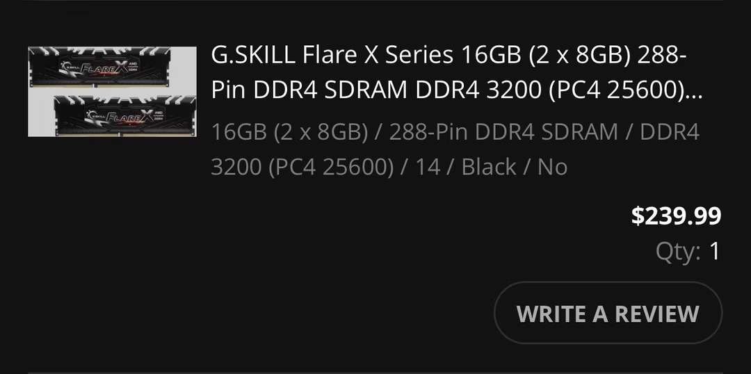 G.Skill FlareX 16GB (2x8GB) 3200 mhz CL14 DDR4 