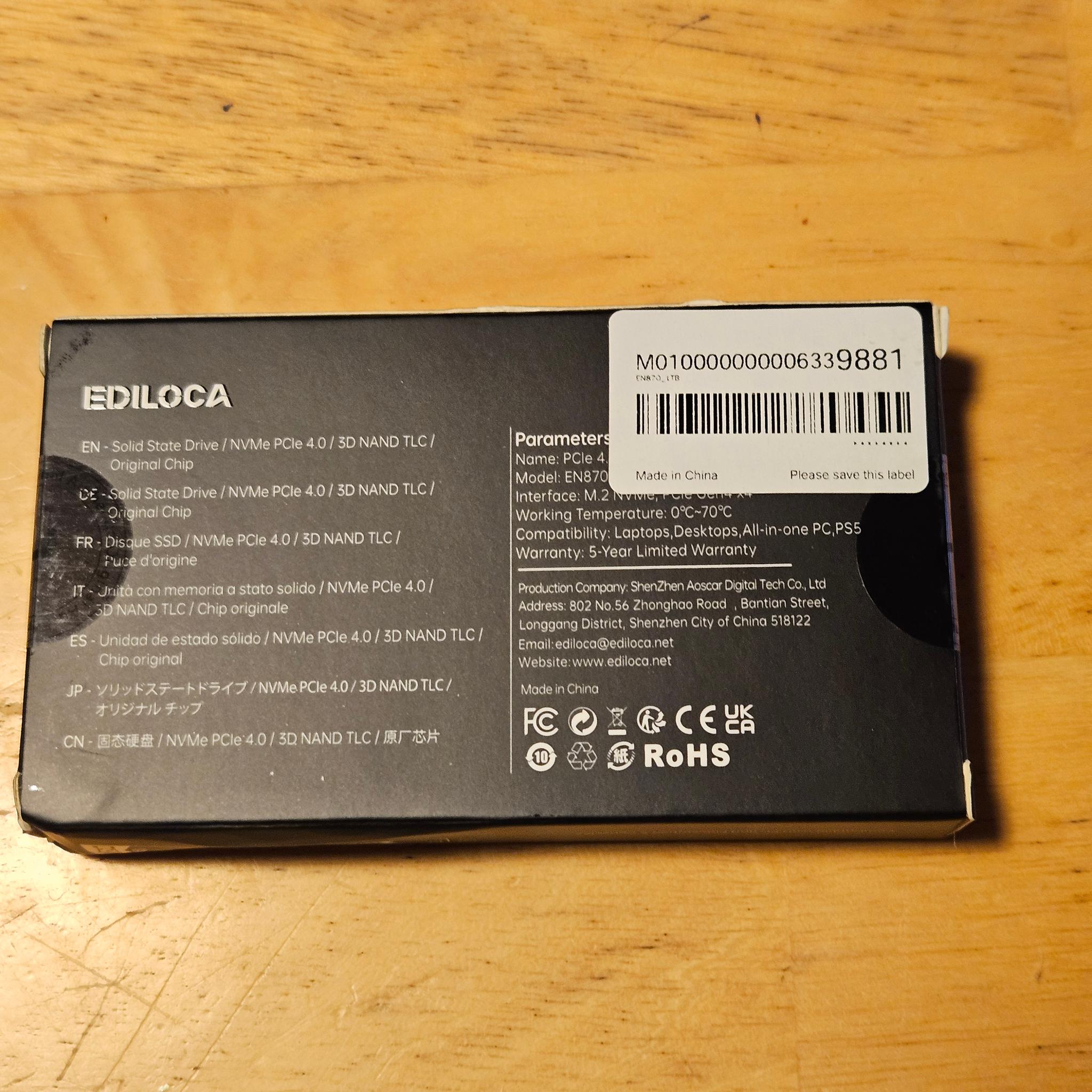 Ediloca EN 870 1TB NVME SSD with Free MVNE Enclosure!