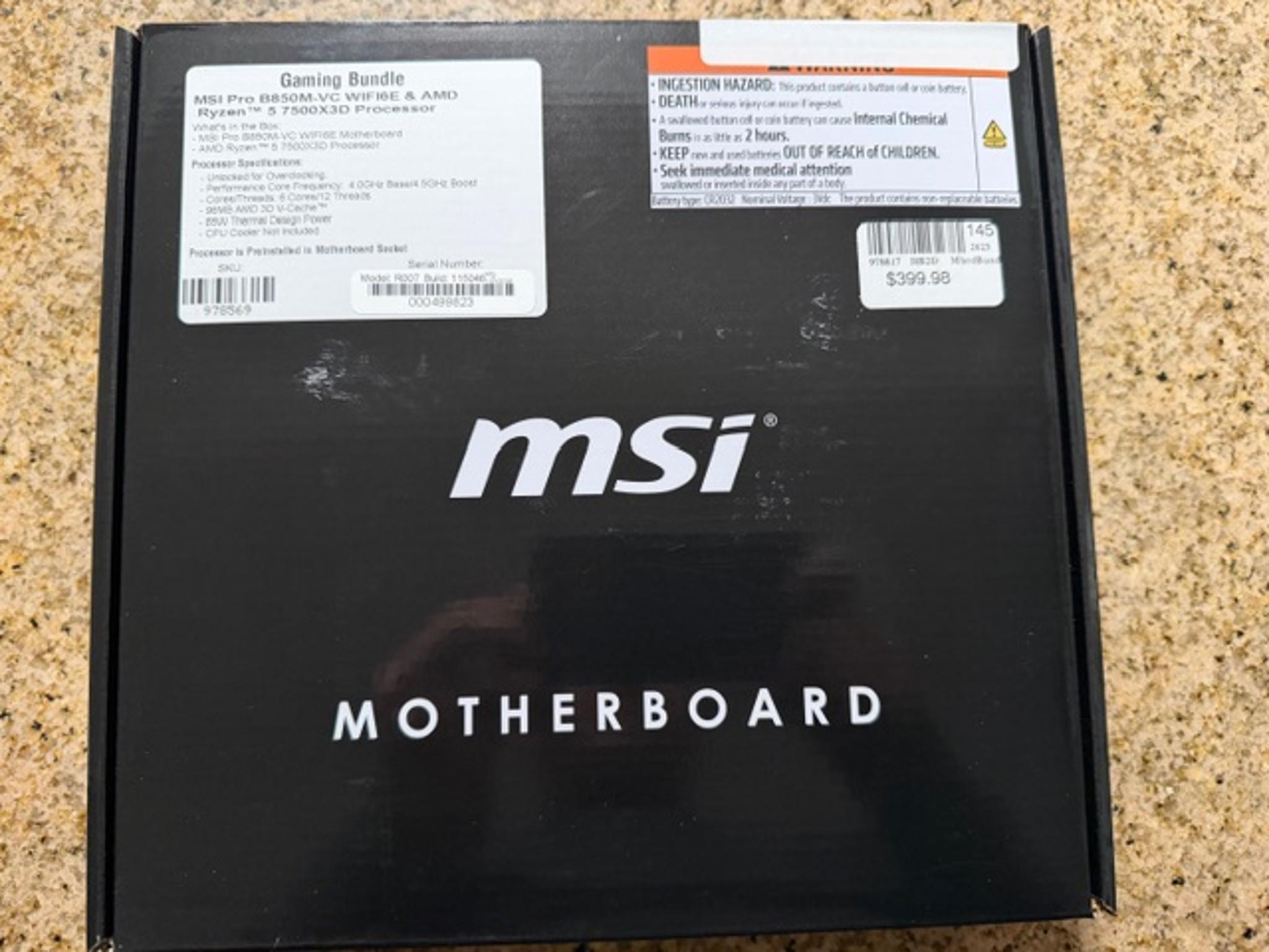 BRAND NEW AMD Ryzen 5 7500X3D CPU + MSI PRO B850M WIFI 6E Motherboard Bundle