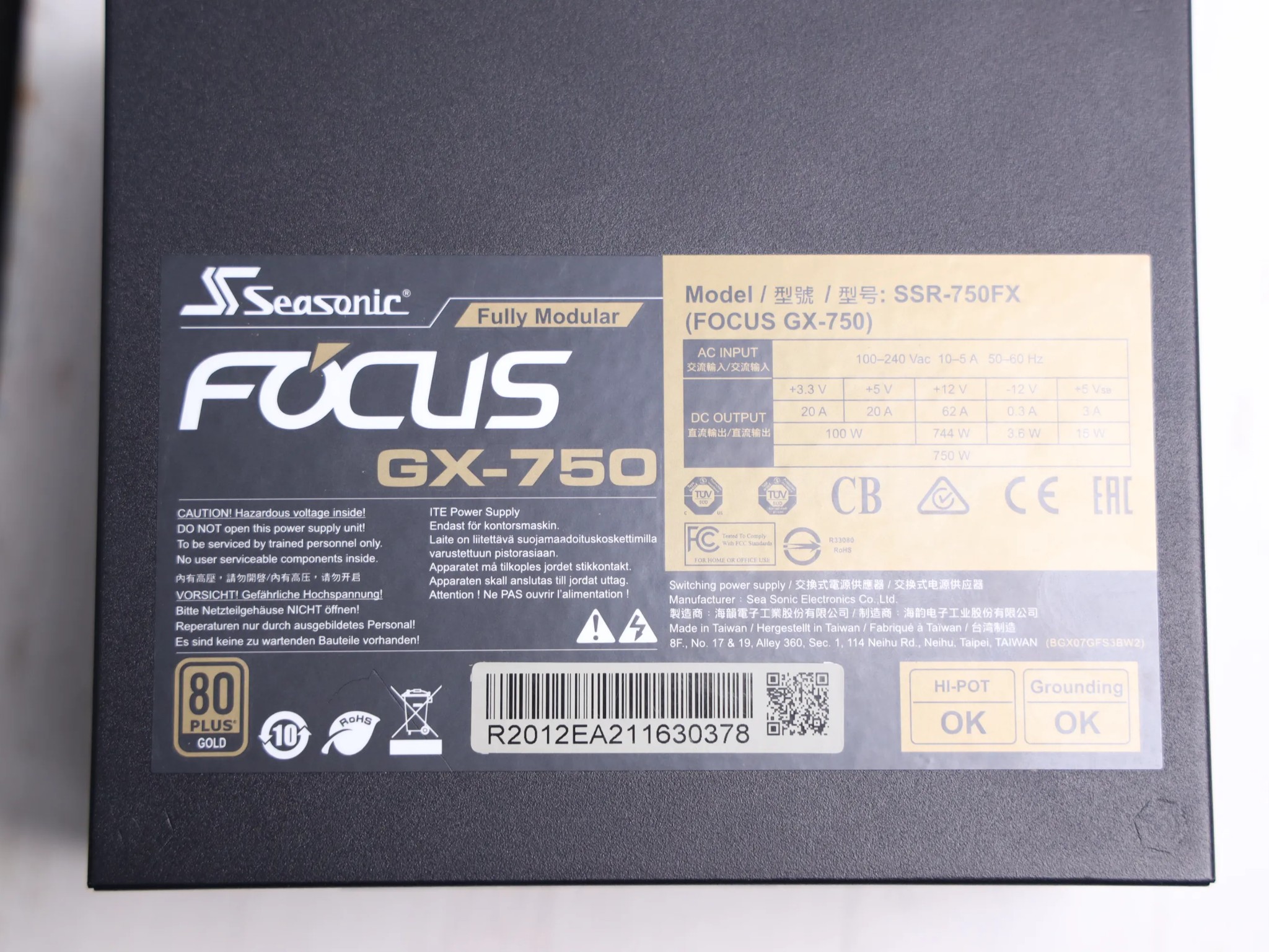 Seasonic FOCUS 750w 80+ Gold (Fully Modular)