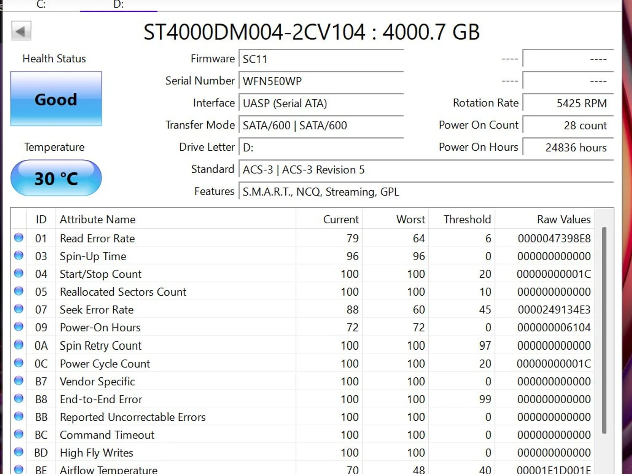 Seagate BarraCuda Compute 4TB HDD - SMART Good