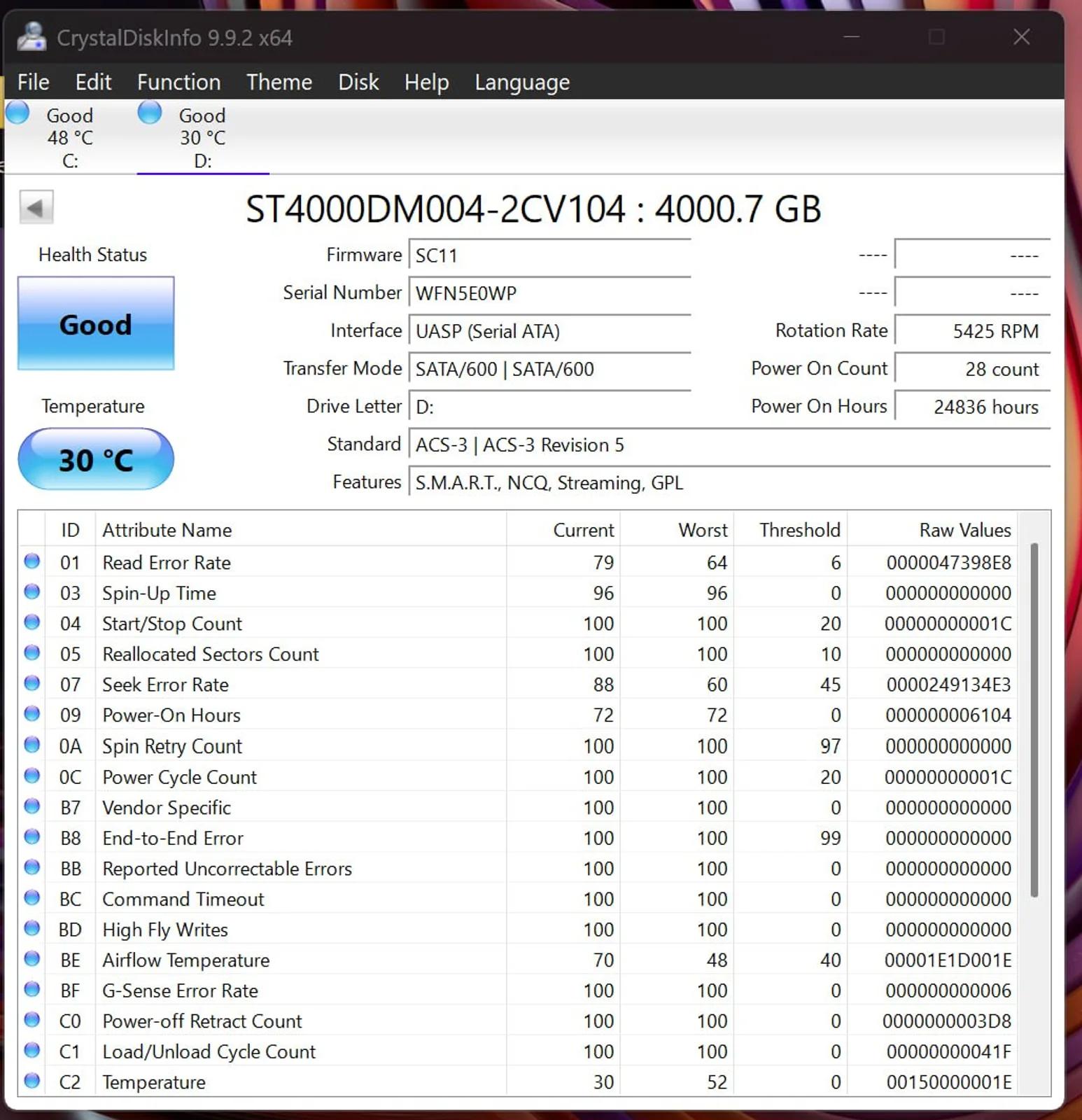 Seagate BarraCuda Compute 4TB HDD - SMART Good