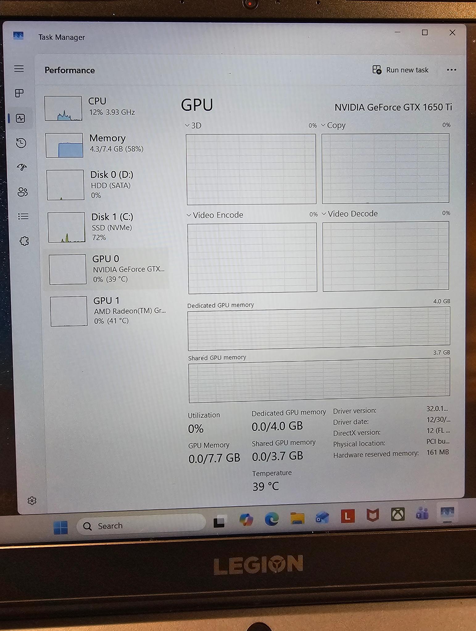 Lenovo Legion 5, Ryzen 5 4600H, GTX 1650 ti, 8gb ram, 256 gb ssd with 1 tb hard drive
