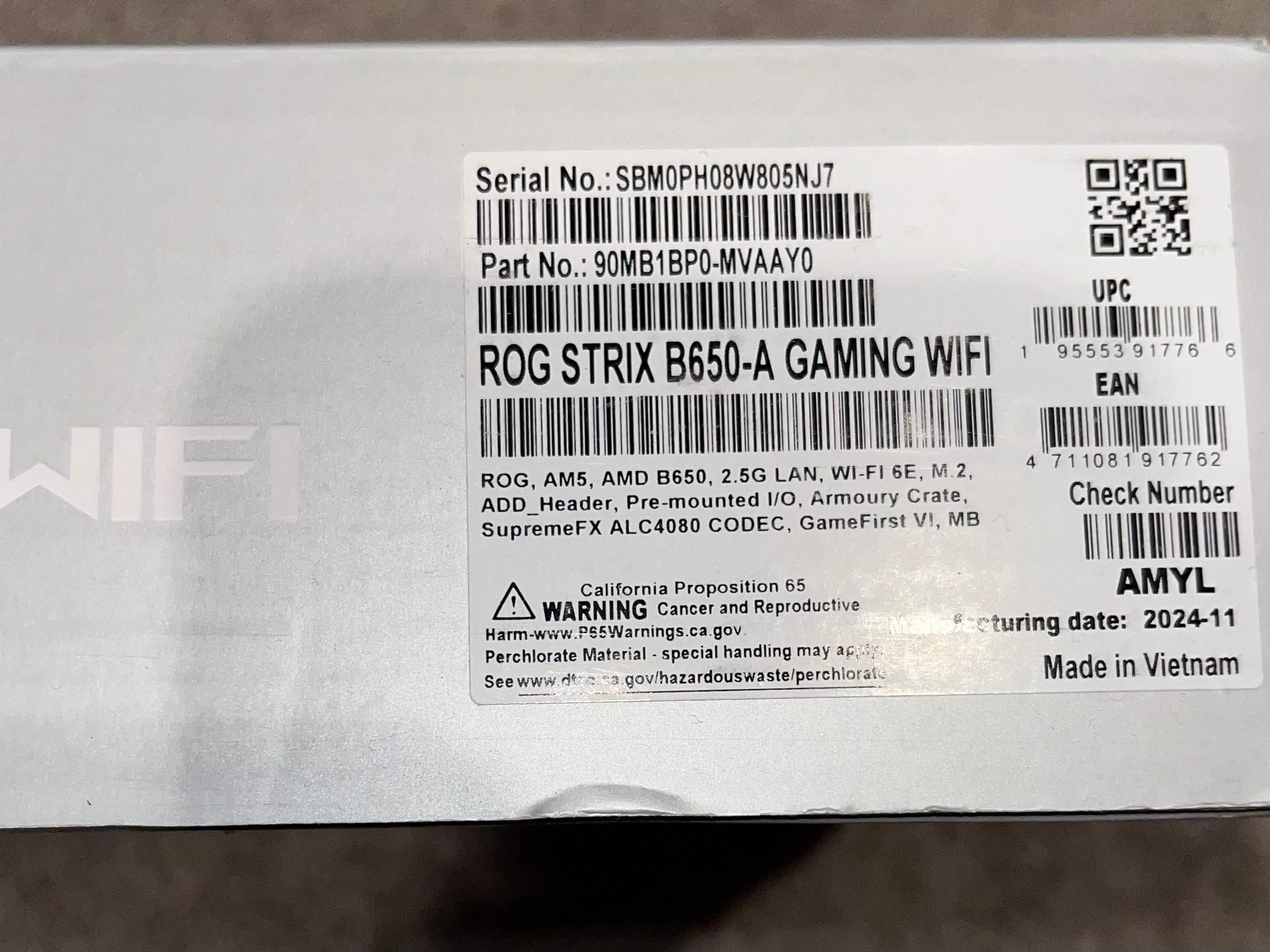 ASUS ROG STRIX B650-A GAMING WIFI (Socket AM5) AMD B650 ATX DDR5 Wi-Fi 6E AURA