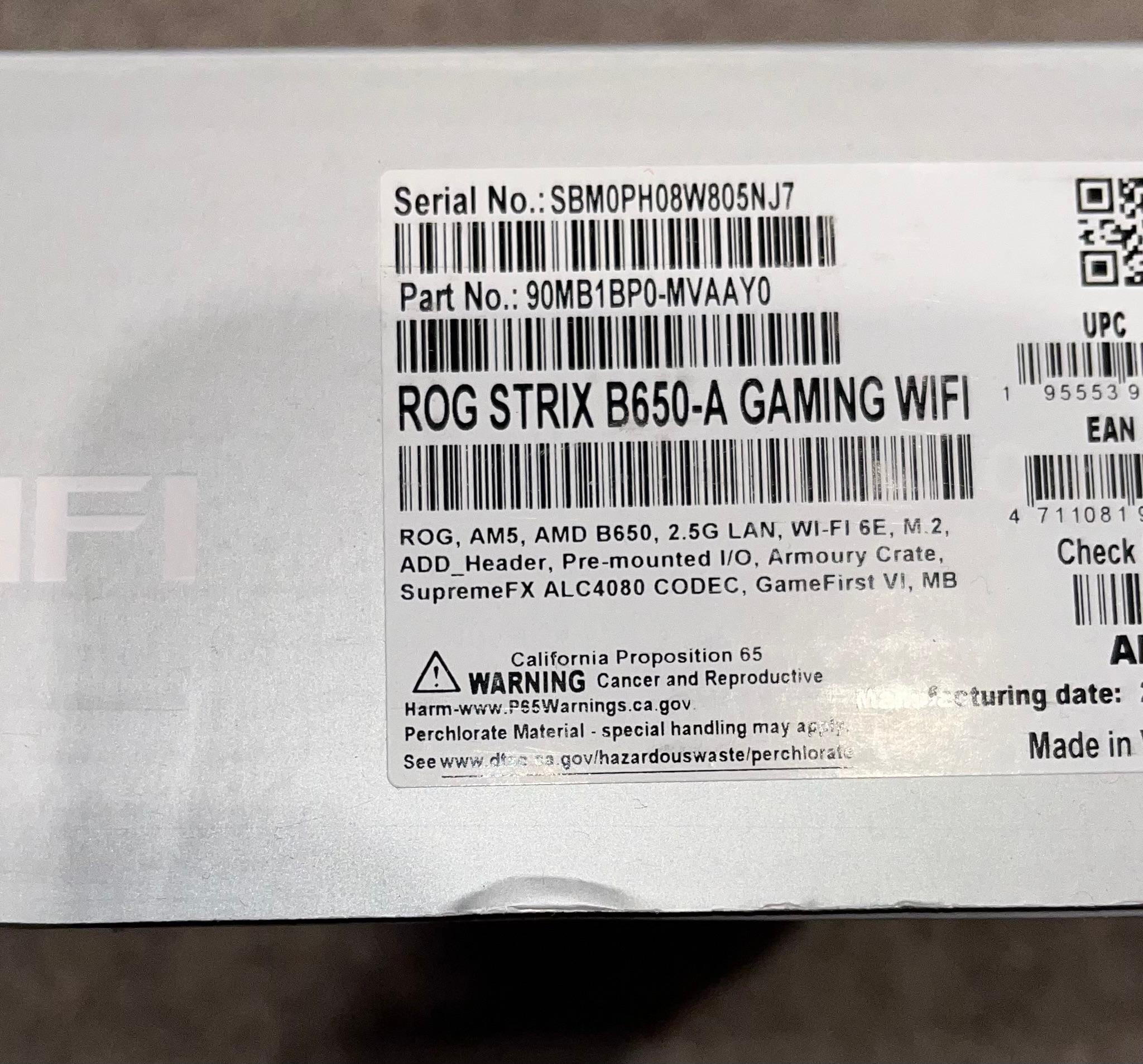 ASUS ROG STRIX B650-A GAMING WIFI (Socket AM5) AMD B650 ATX DDR5 Wi-Fi 6E AURA