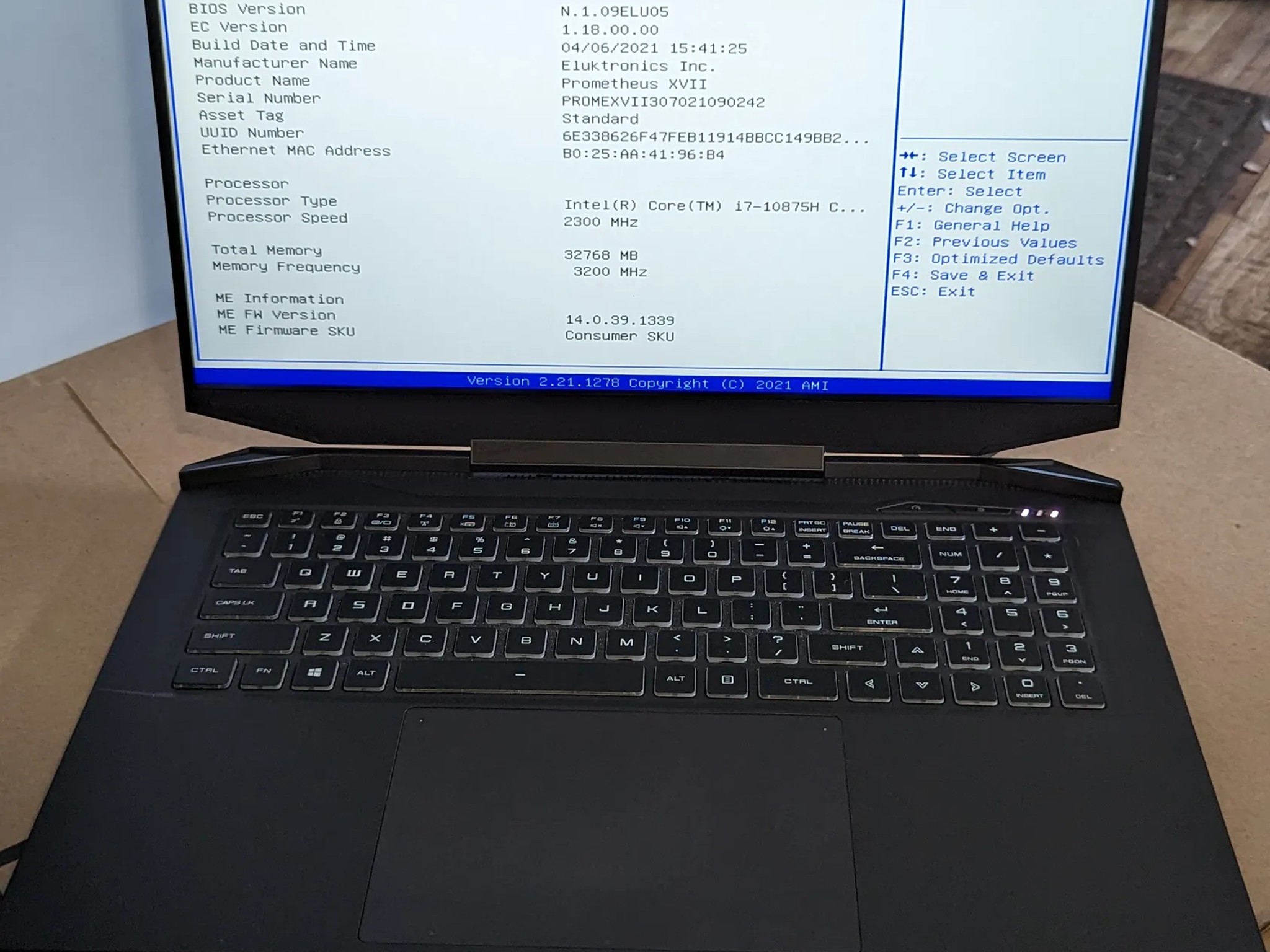 Eluktronics Prometheus XVII 17.3" QHD 165Hz RTX 3070 i7 10875H