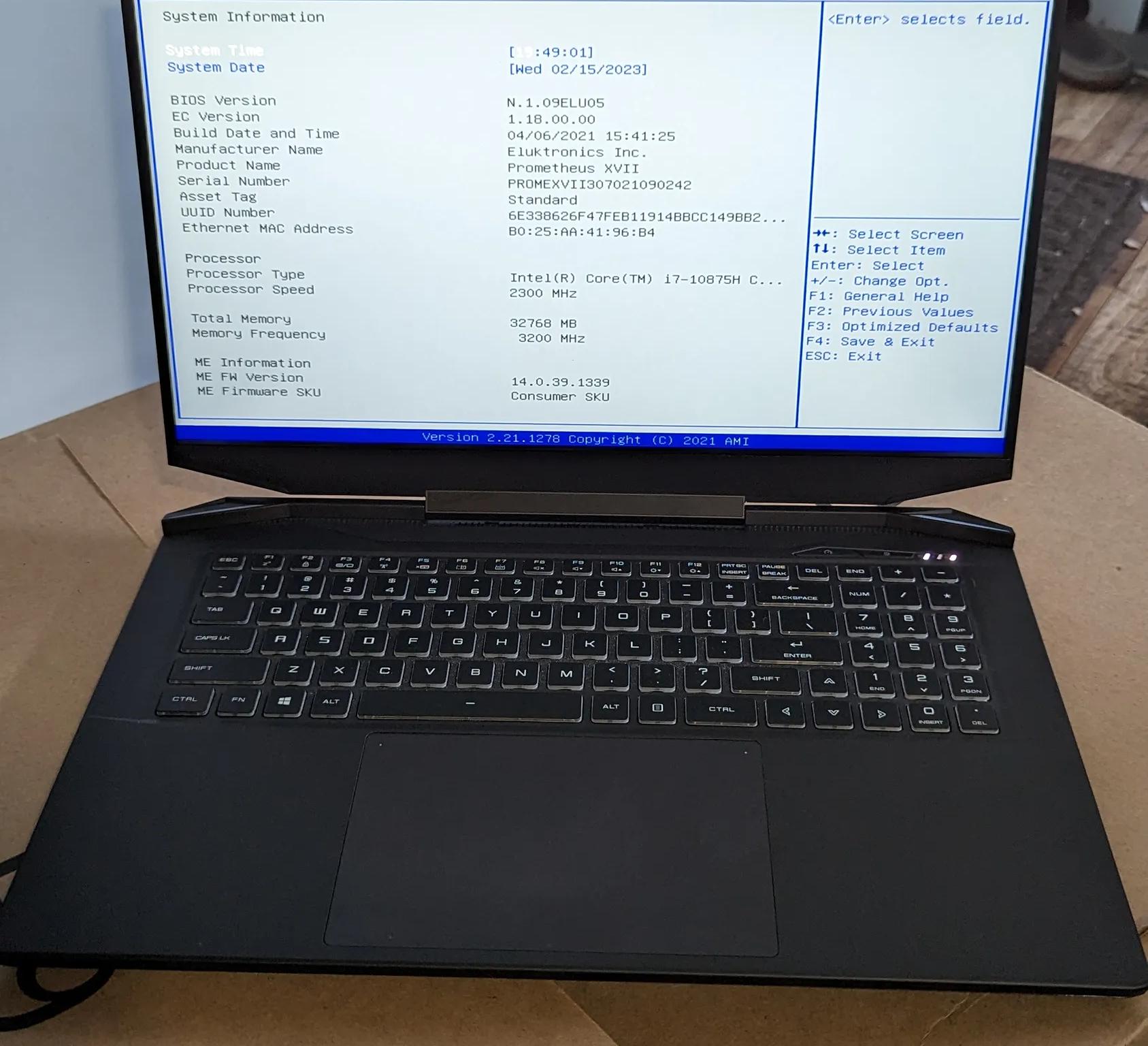 Eluktronics Prometheus XVII 17.3" QHD 165Hz RTX 3070 i7 10875H