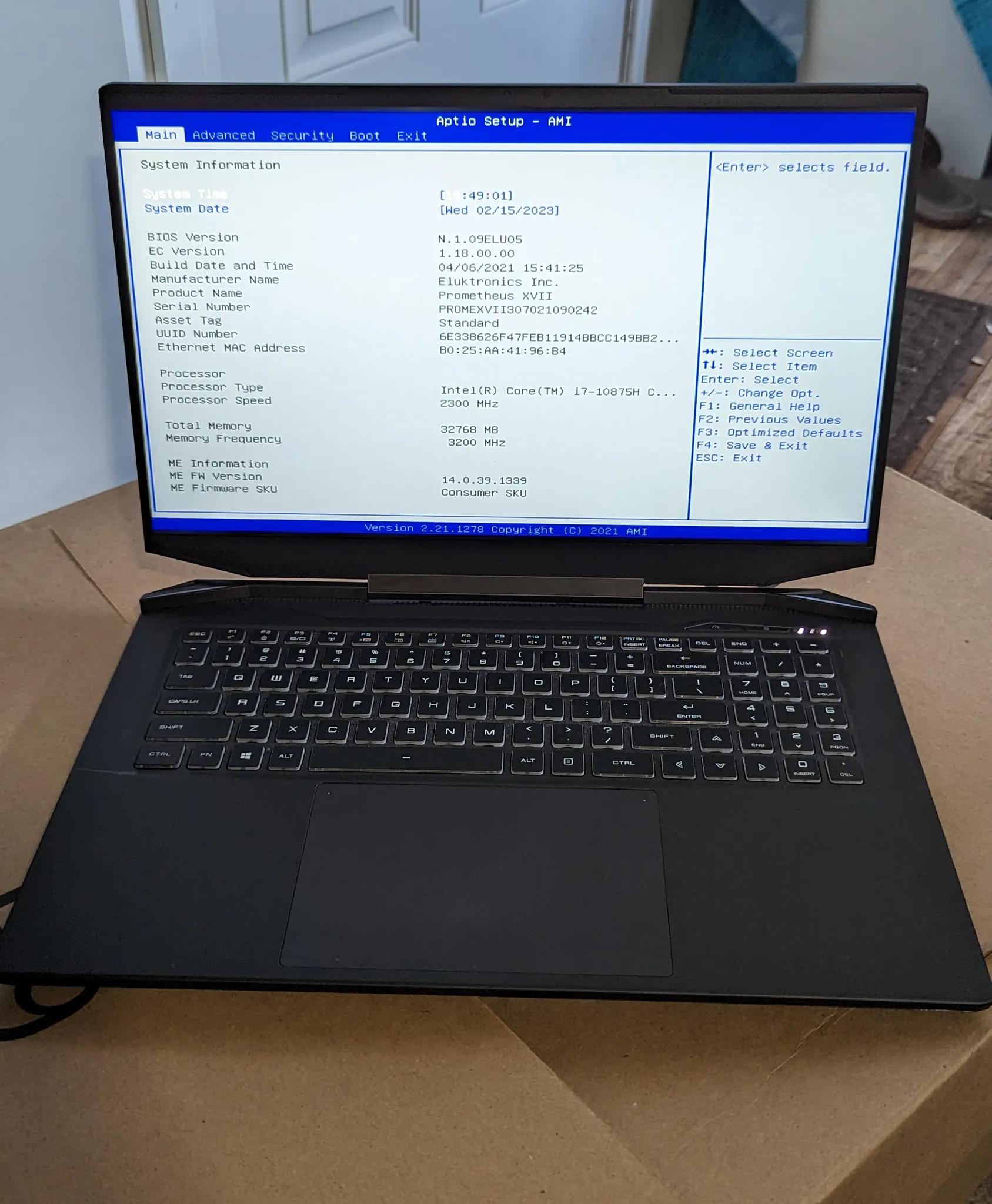 Eluktronics Prometheus XVII 17.3" QHD 165Hz RTX 3070 i7 10875H