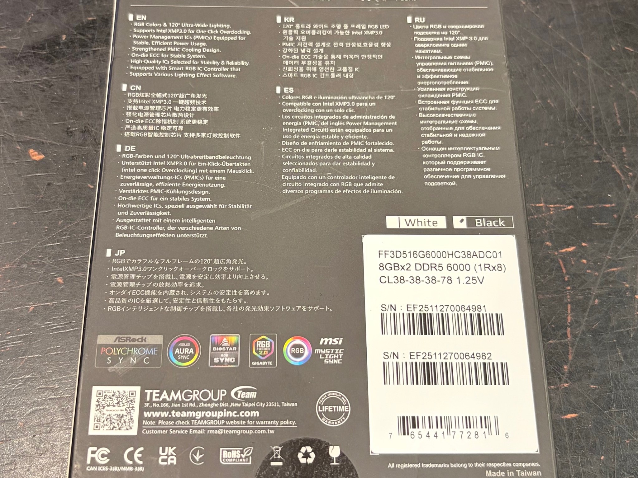 New/Sealed: 16GB (2 x 8GB) T-Force Delta RGB DDR5 6000mhz