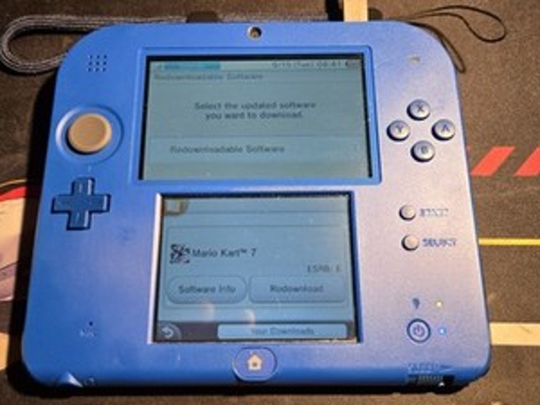 CUSTOM USED Nintendo 2DS Blue/Black Handheld Console, Mario Kart 7 Edition