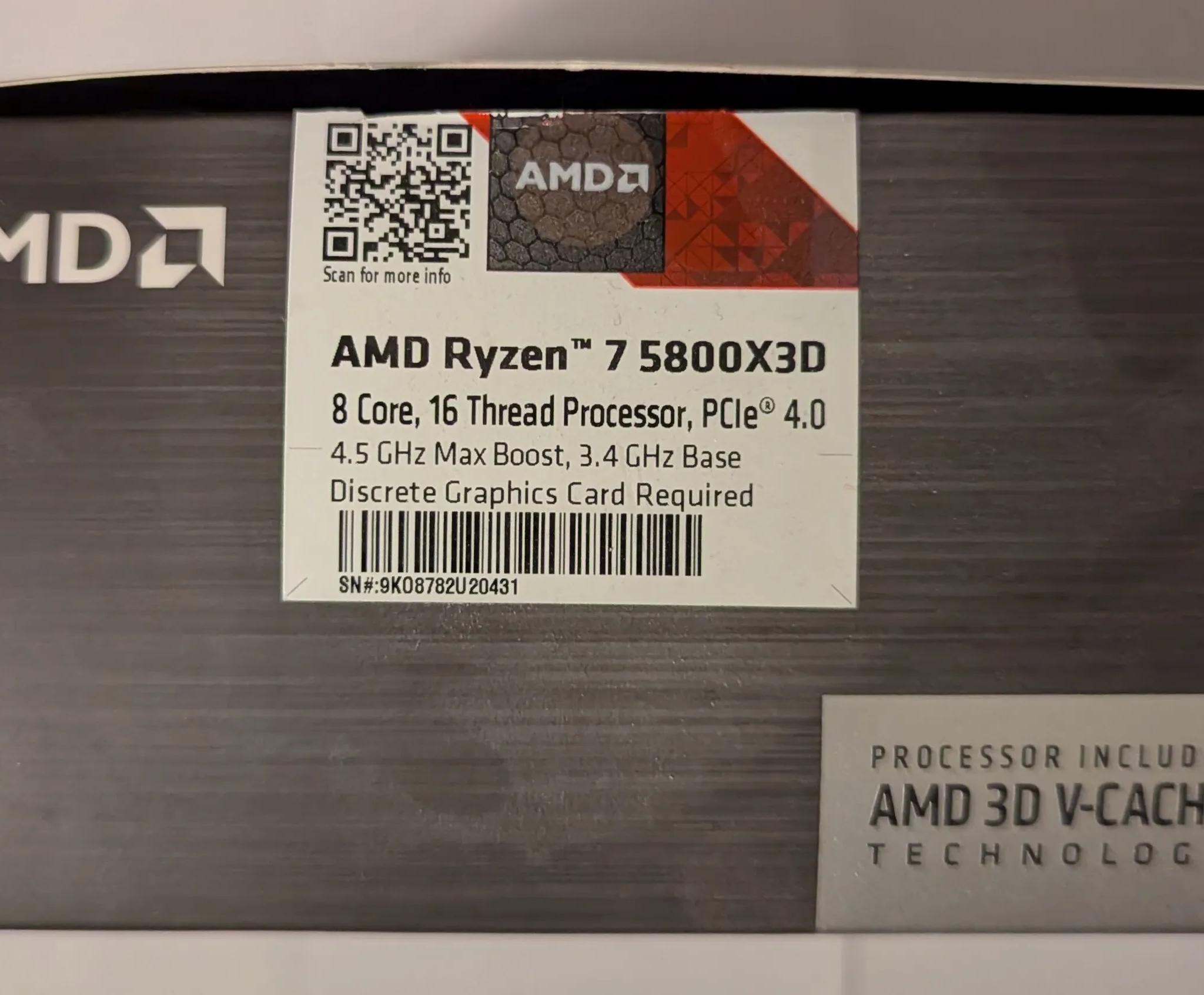 AMD Ryzen 7 5800X3D AM4 8-Core Processor With 3D V-Cache + Original Box
