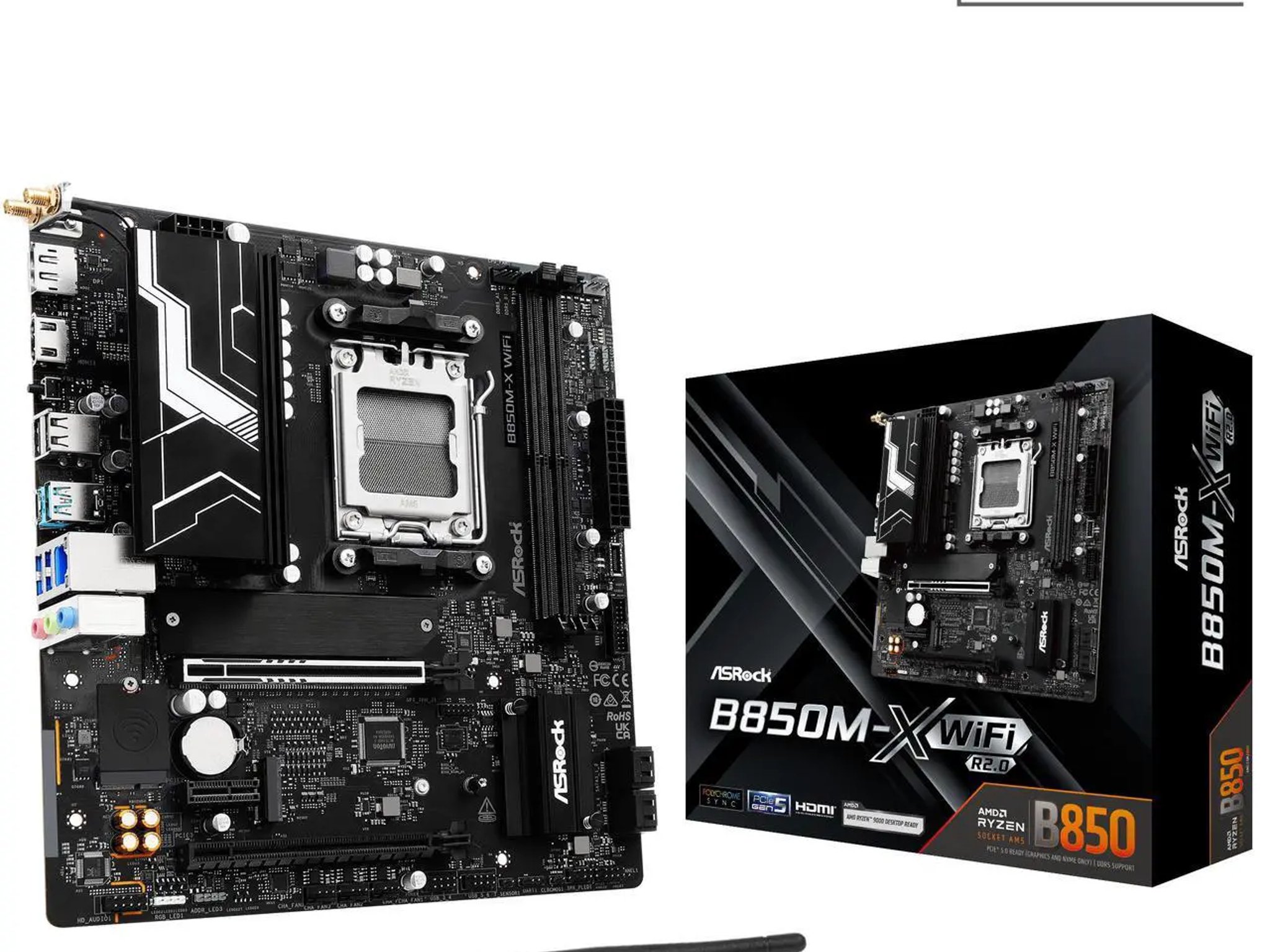 ASRock B850M-X WiFi R2.0 AM5 AMD B850 SATA 6Gb/s USB 3.2 Dual Graphics Outputs RGB Micro ATX