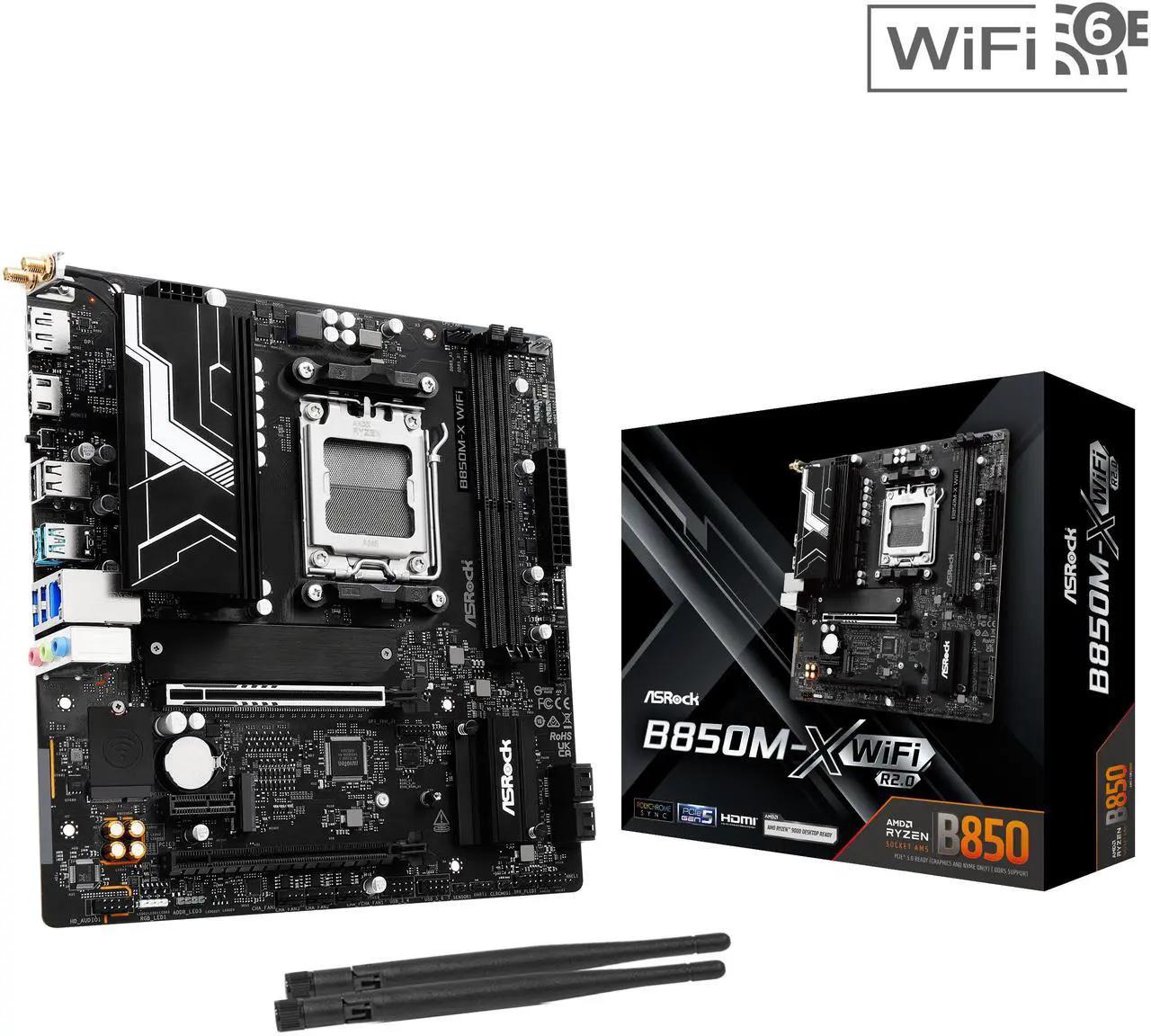 ASRock B850M-X WiFi R2.0 AM5 AMD B850 SATA 6Gb/s USB 3.2 Dual Graphics Outputs RGB Micro ATX