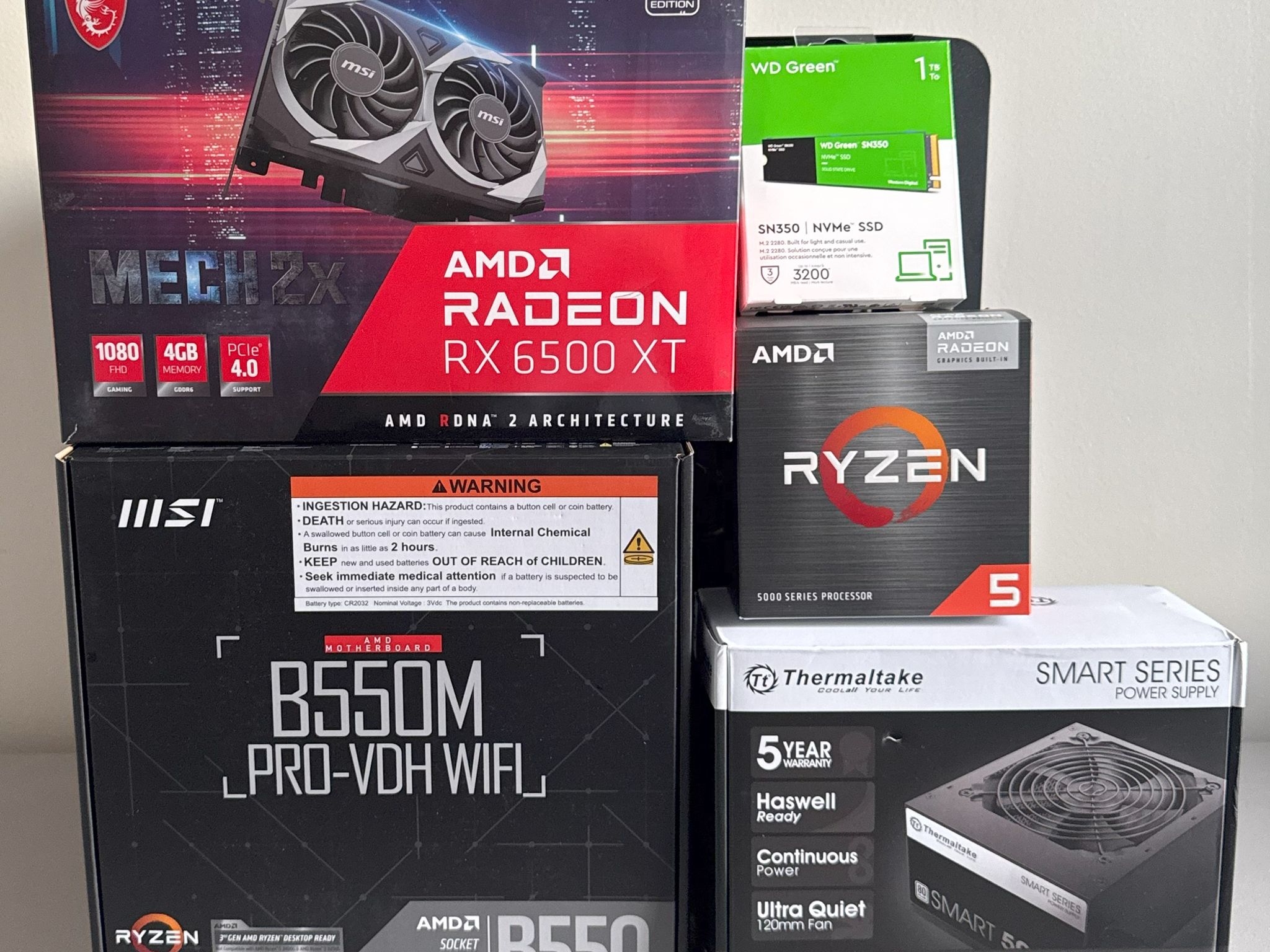 AMD Ryzen 5 5600GT Gaming PC Radeon RX 6500 XT MSI B550 32GB DDR4 1TB NVMe SSD Thermaltake ARGB Case