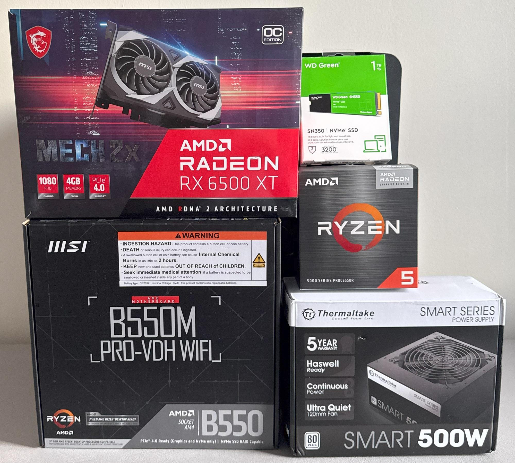AMD Ryzen 5 5600GT Gaming PC Radeon RX 6500 XT MSI B550 32GB DDR4 1TB NVMe SSD Thermaltake ARGB Case