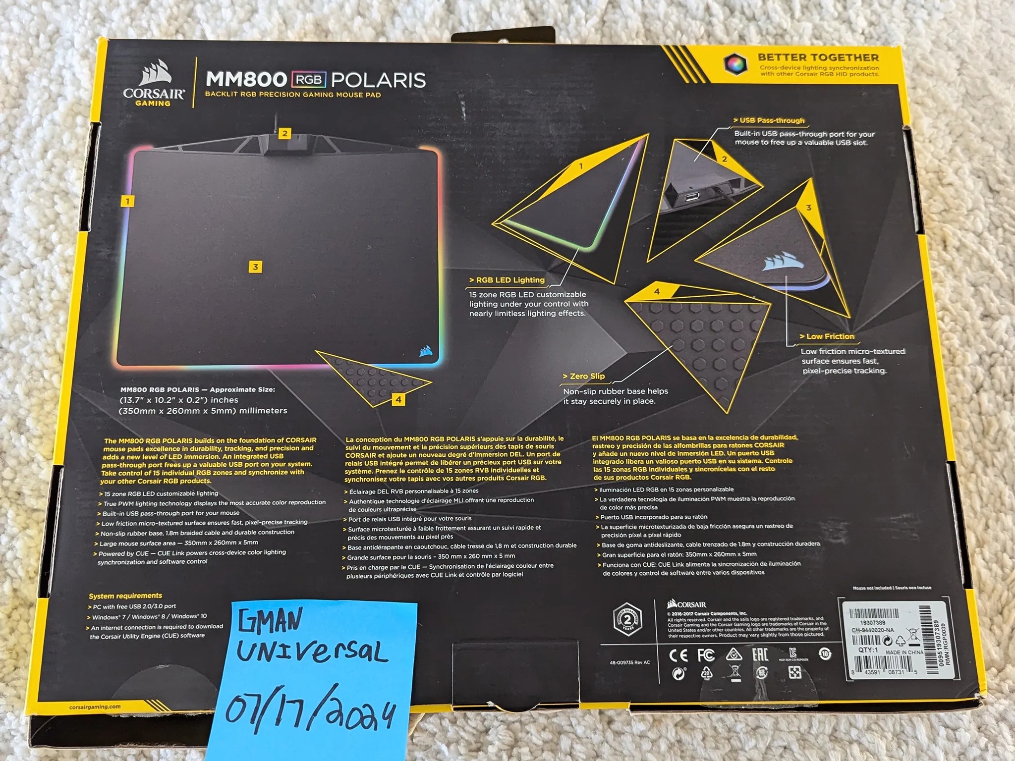 Corsair MM800 Polaris RGB Mouse Pad
