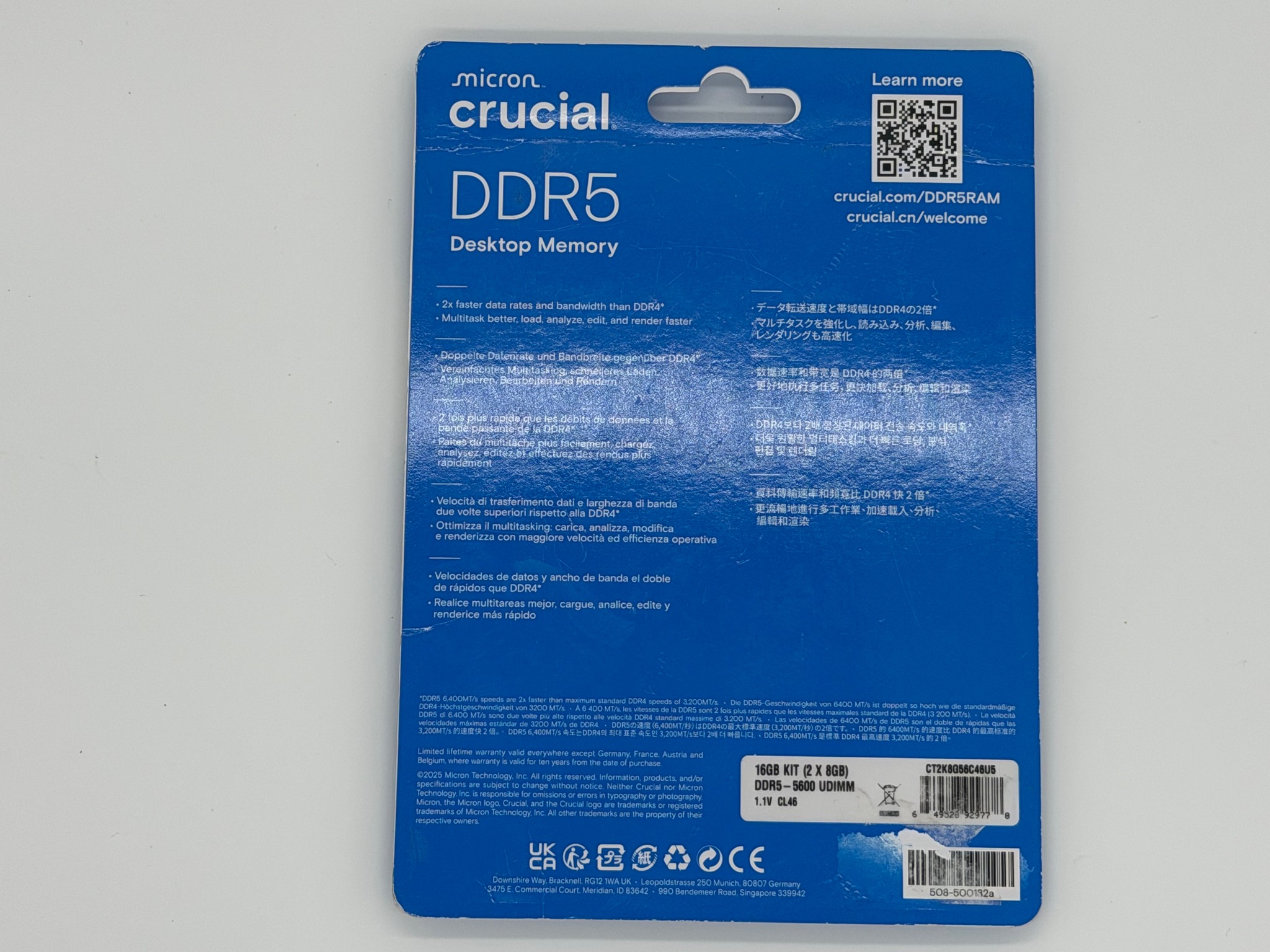 Crucial RAM 16GB Kit (2x8GB) DDR5 5600MHz UDIMM Desktop Memory CT2K8G56C46U5